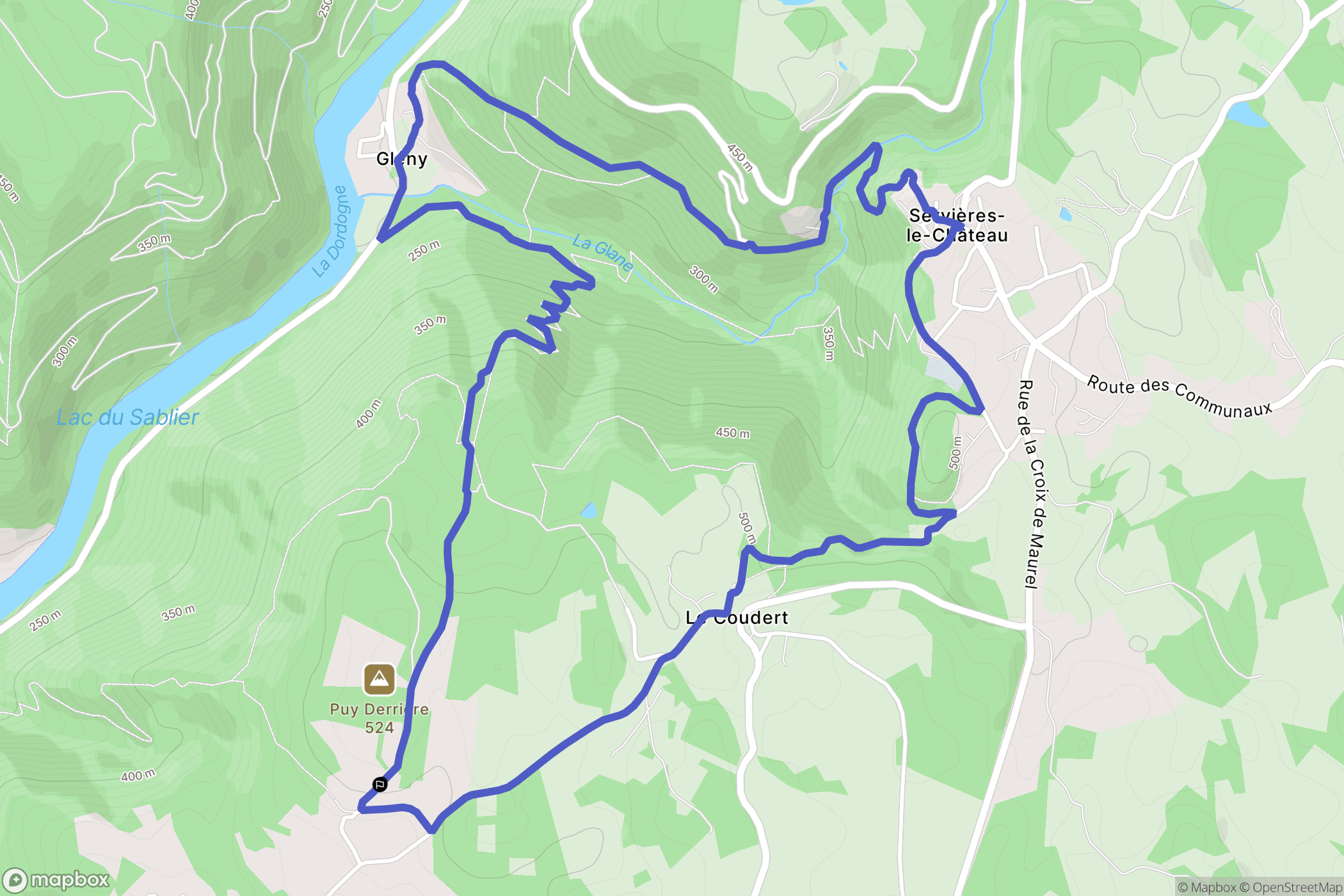 Servières-le-Château : carte du parcours de randonnée - France