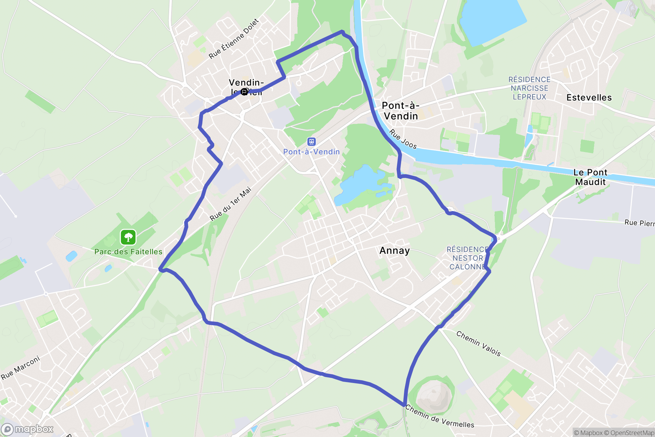 Vendin-le-Vieil : carte du parcours de randonnée - France