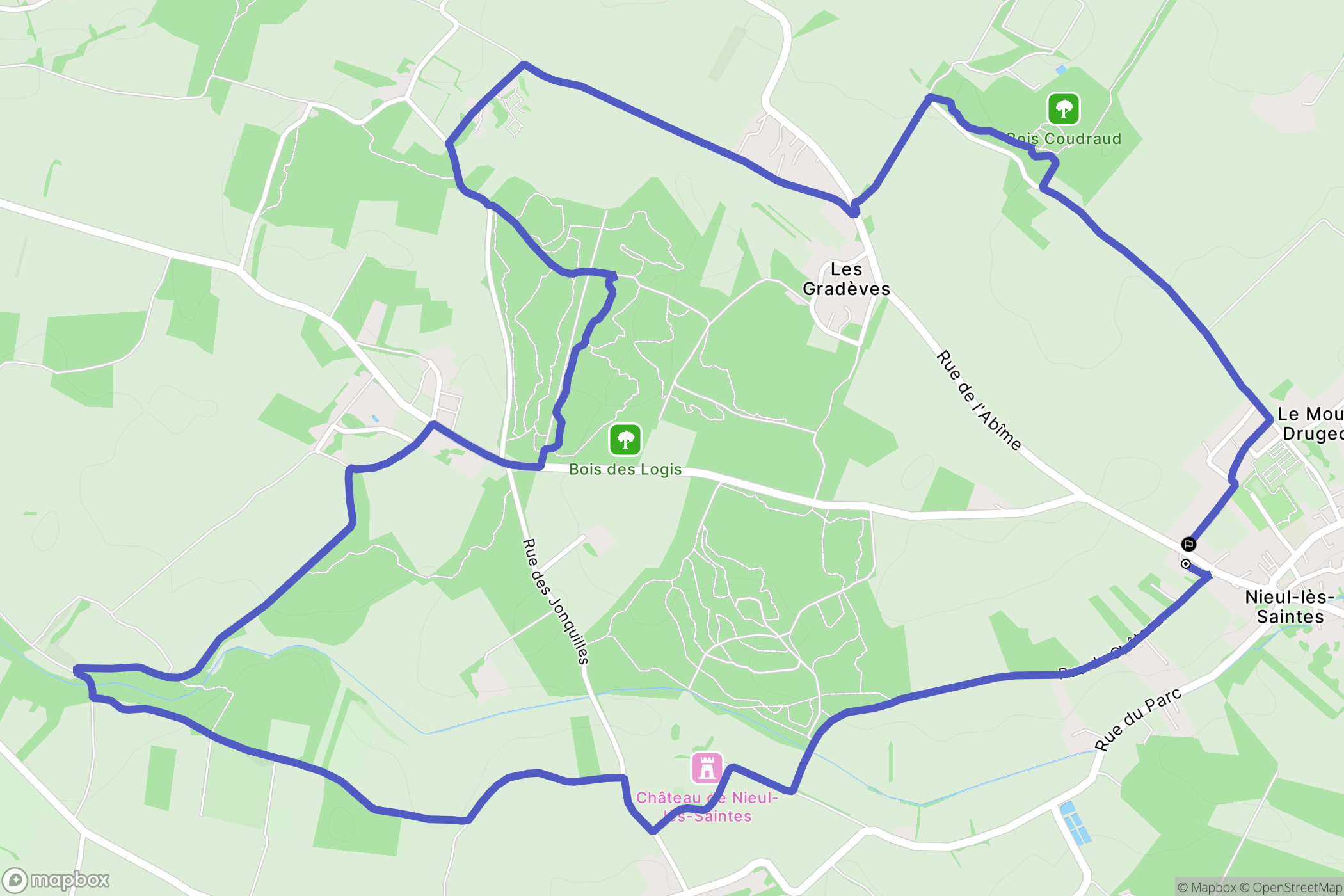 Nieul-lès-Saintes : carte du parcours de randonnée - France