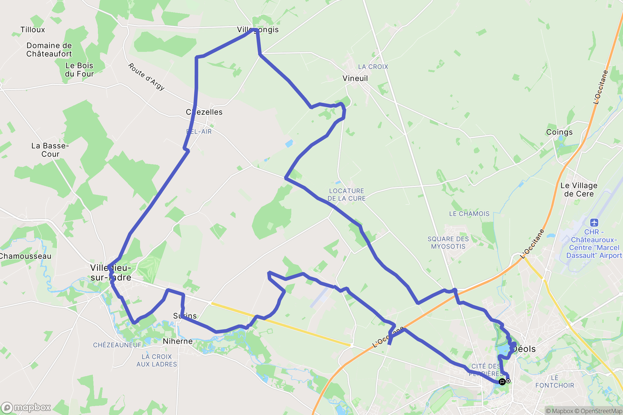 Châteauroux : carte du parcours de randonnée - France