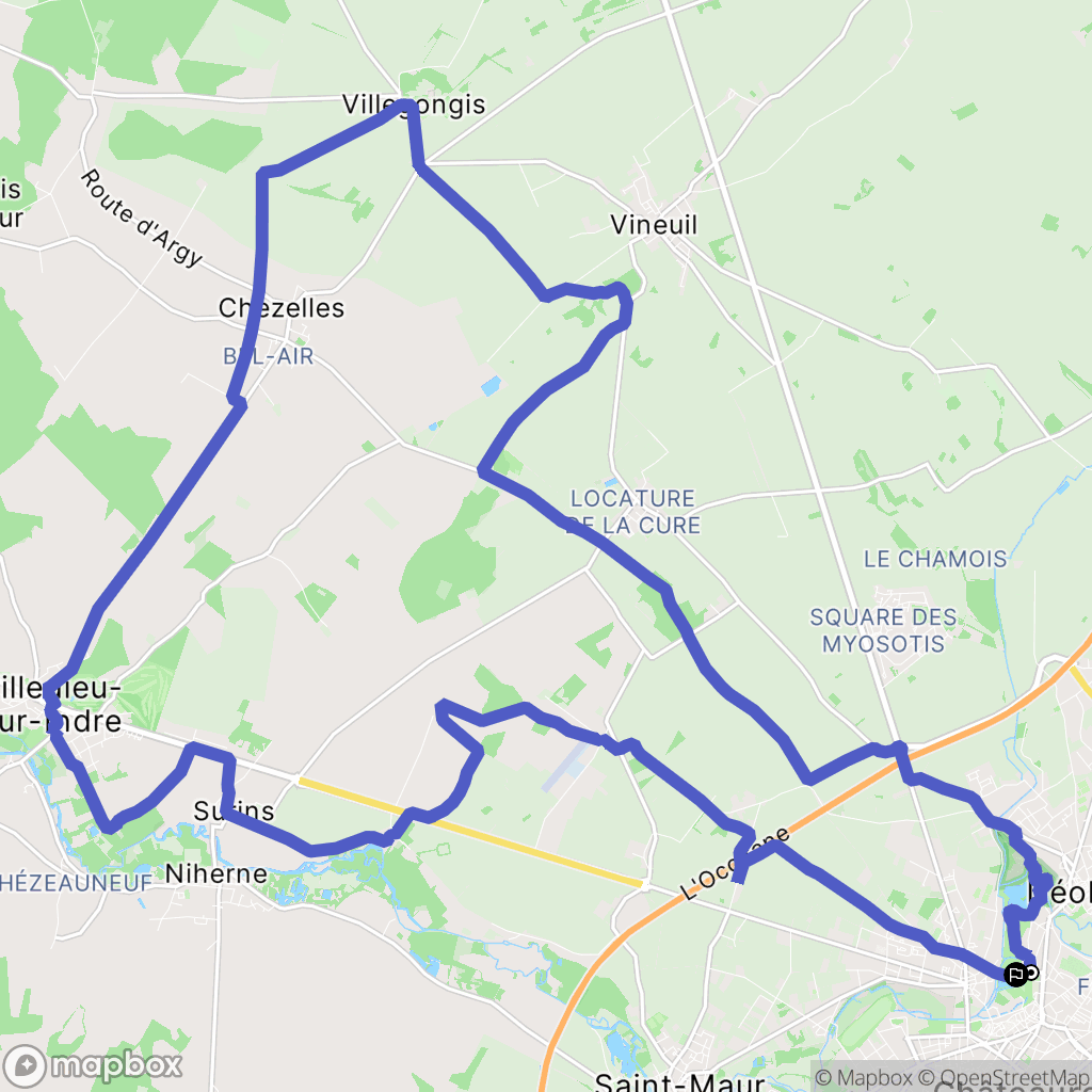 Châteauroux : carte du parcours de randonnée - France