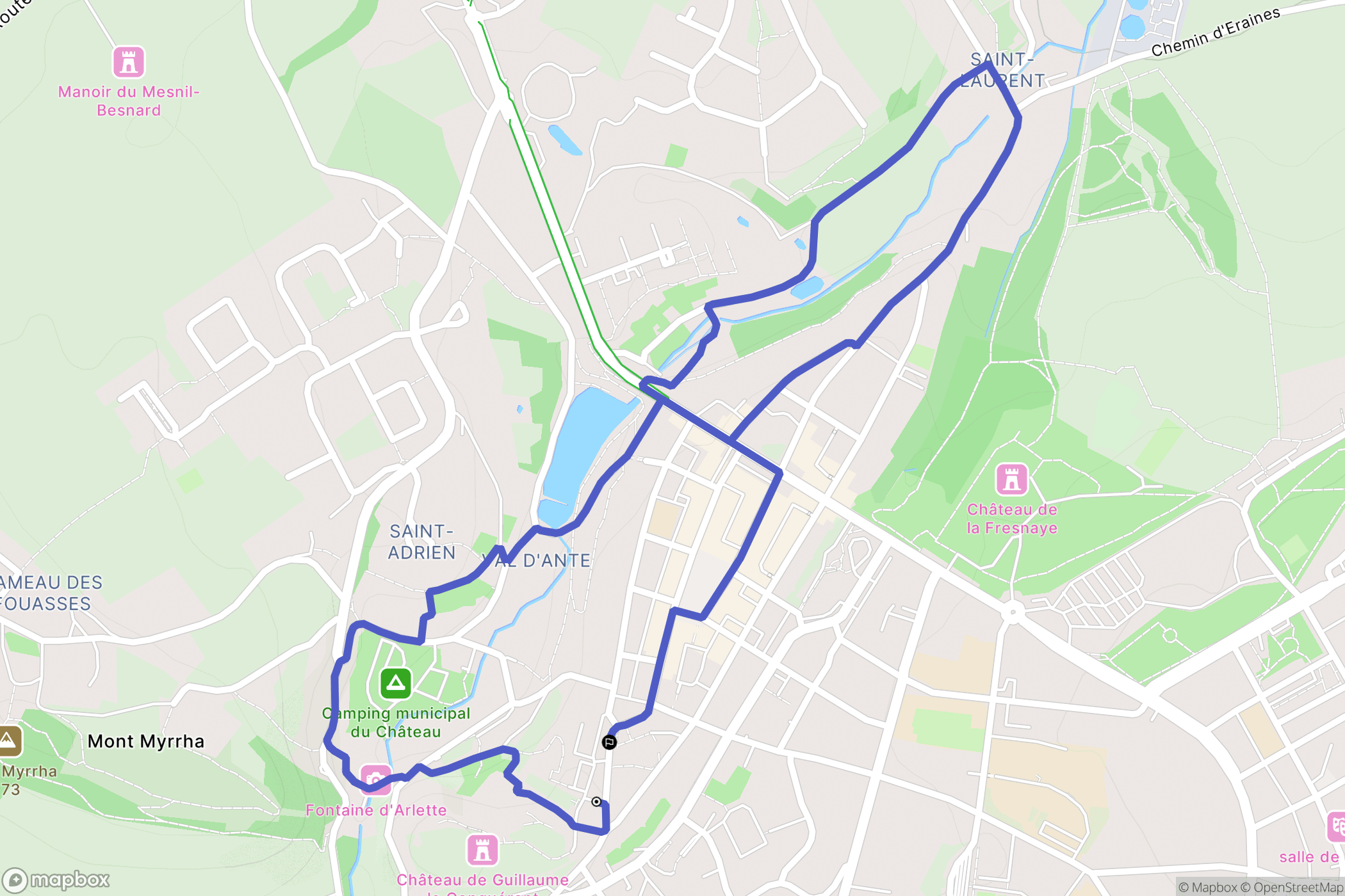 Falaise : carte du parcours de randonnée - France