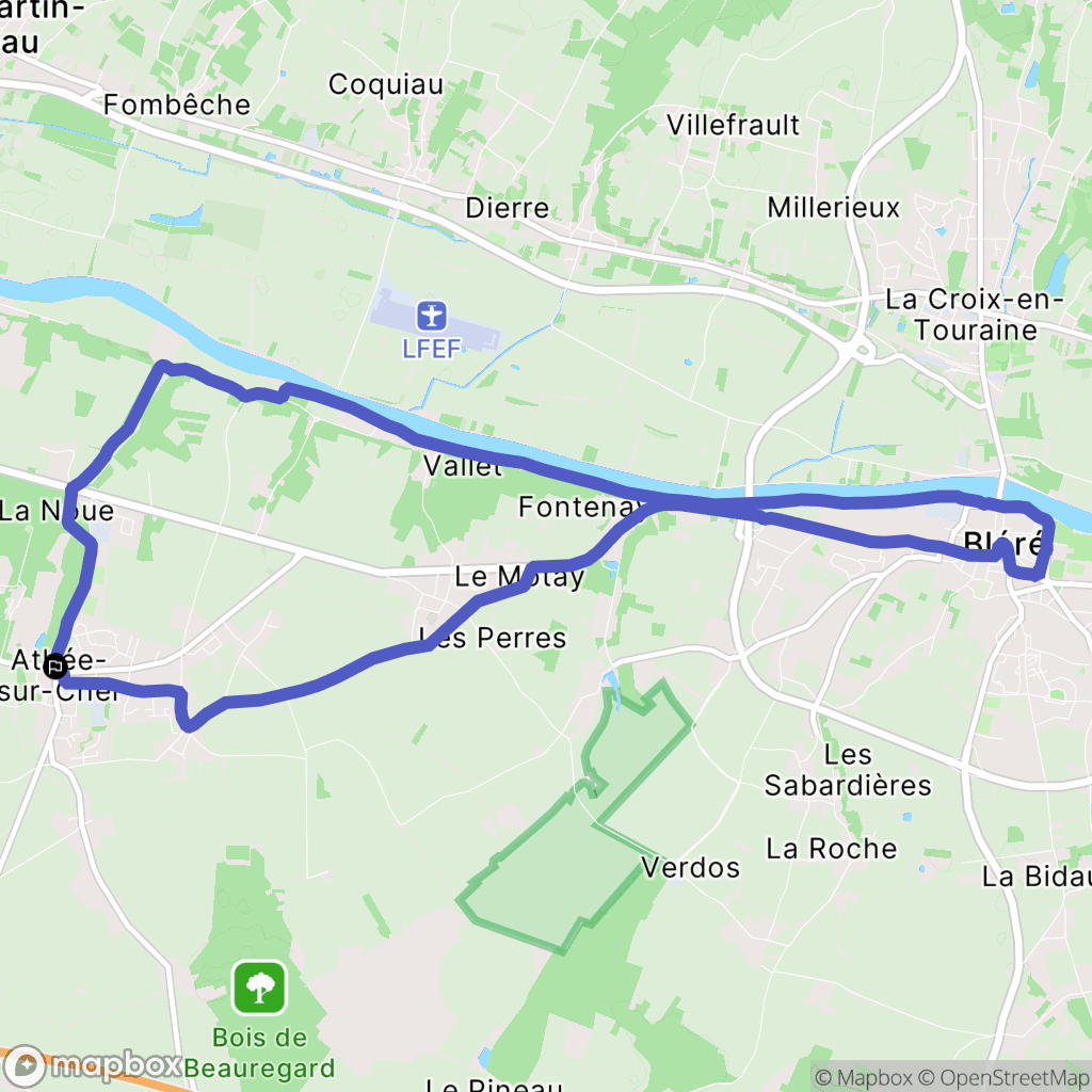 Athée-sur-Cher : carte du parcours de randonnée - France