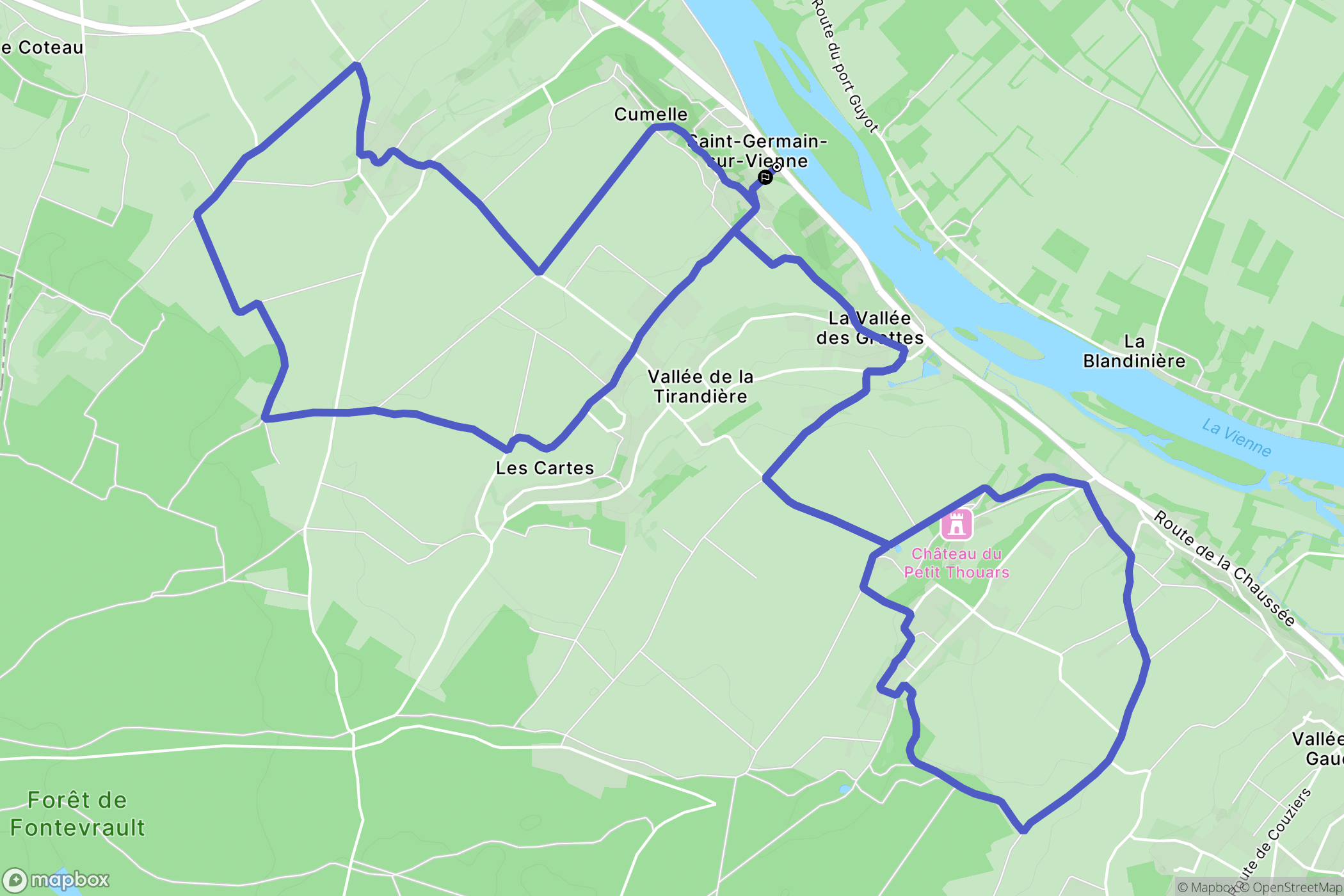 Saint-Germain-sur-Vienne : carte du parcours de randonnée - France