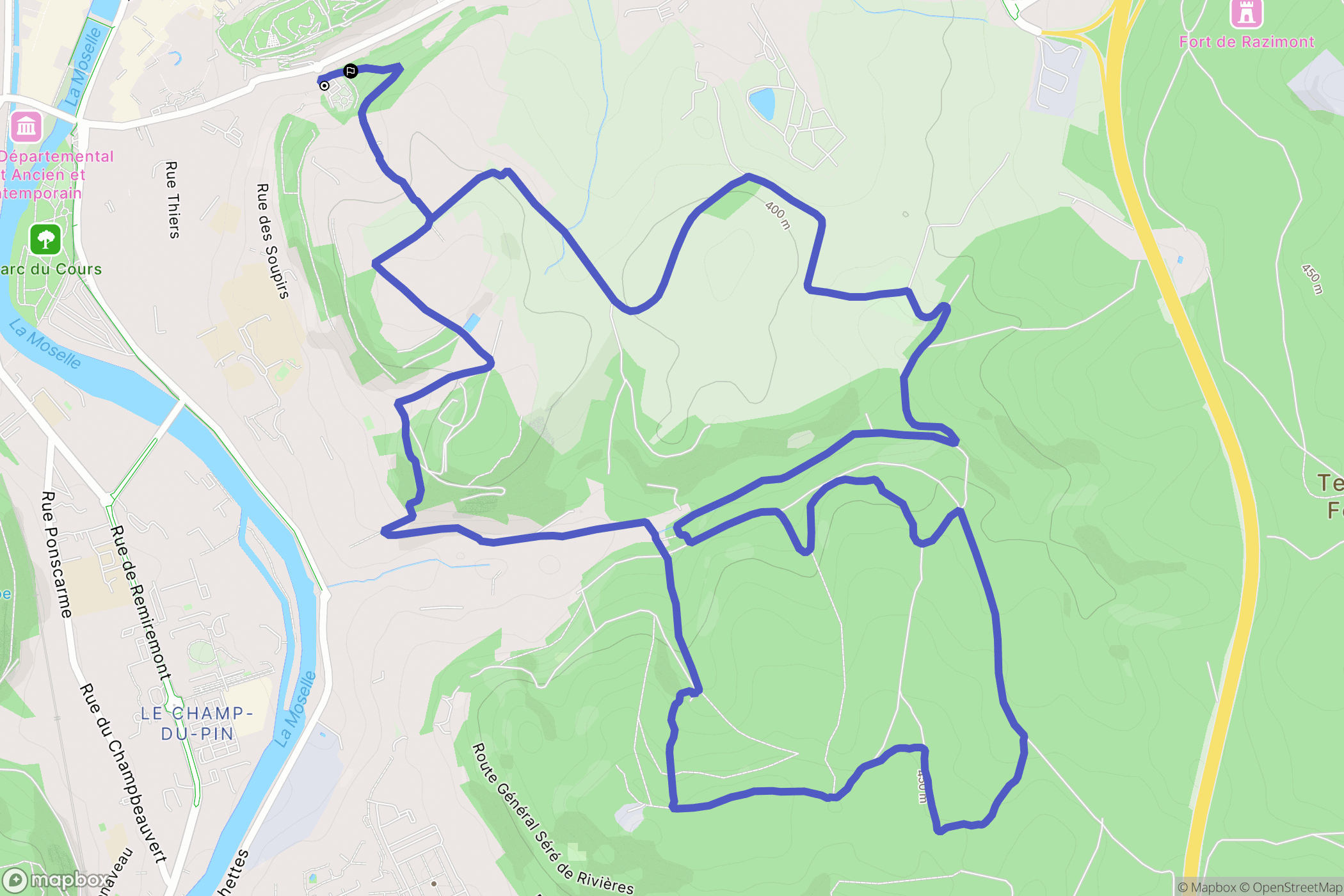 Épinal : carte du parcours de randonnée - France