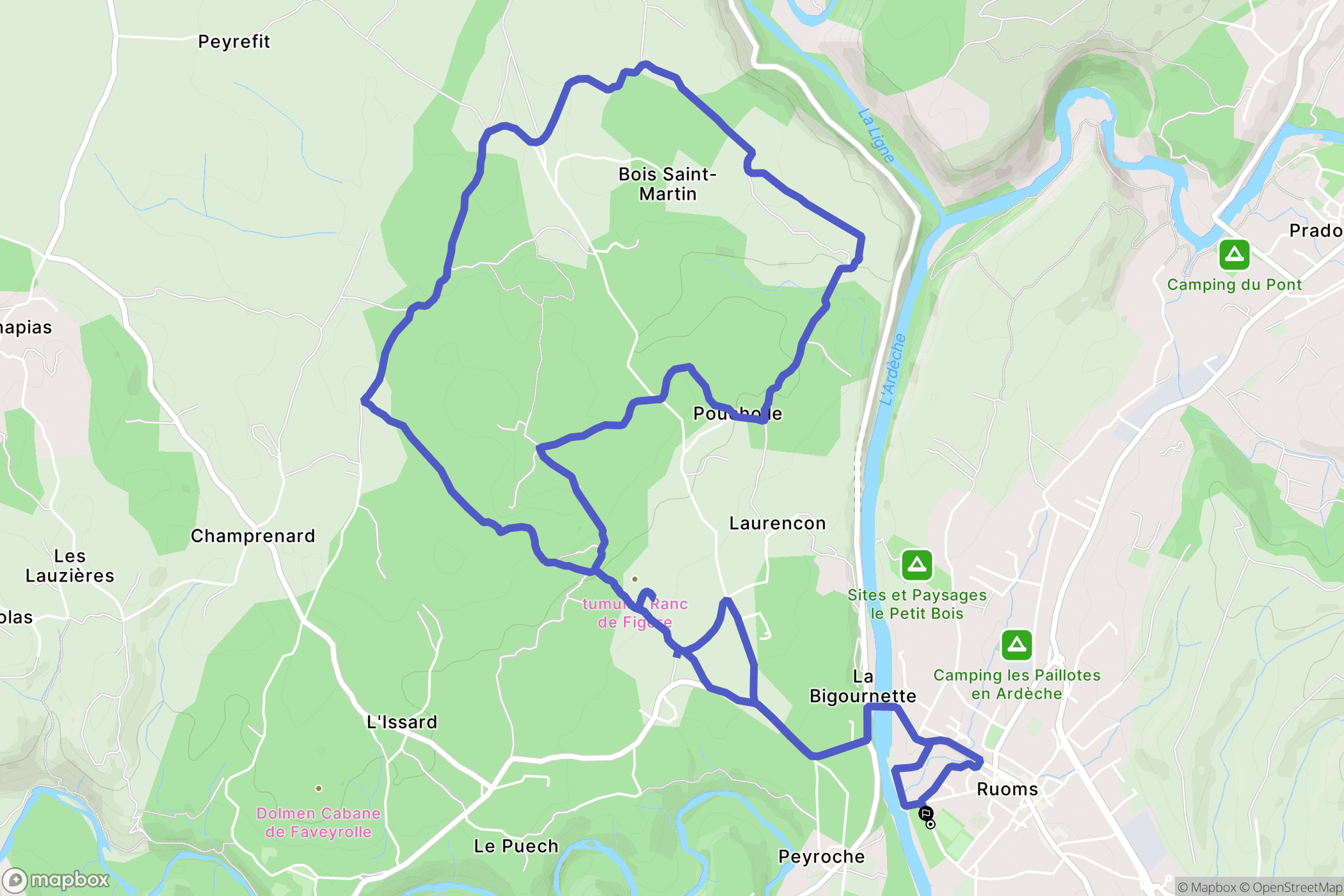 Ruoms : carte du parcours de randonnée - France