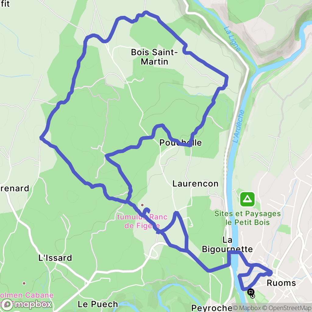 Ruoms : carte du parcours de randonnée - France