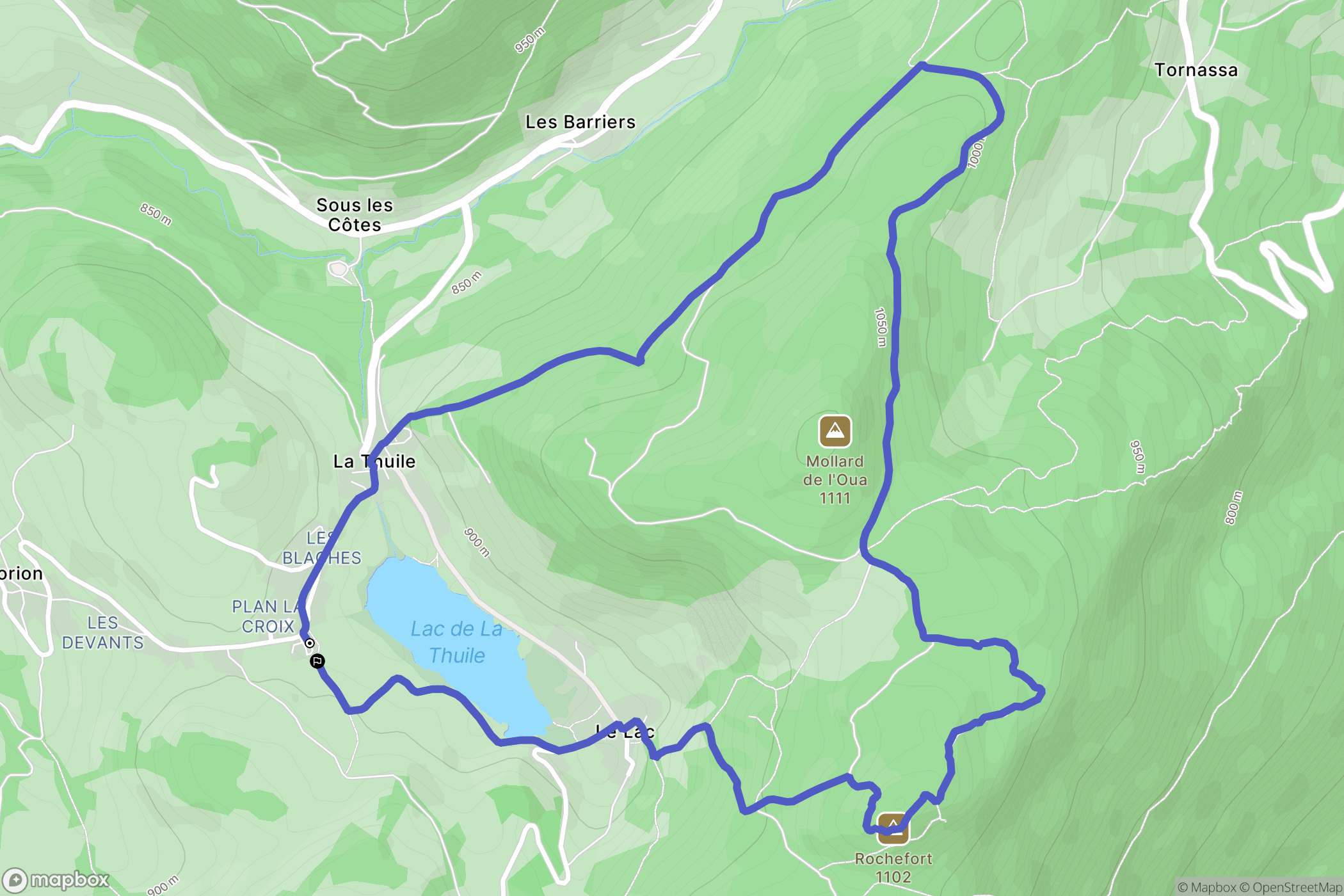 La Thuile : carte du parcours de randonnée - France