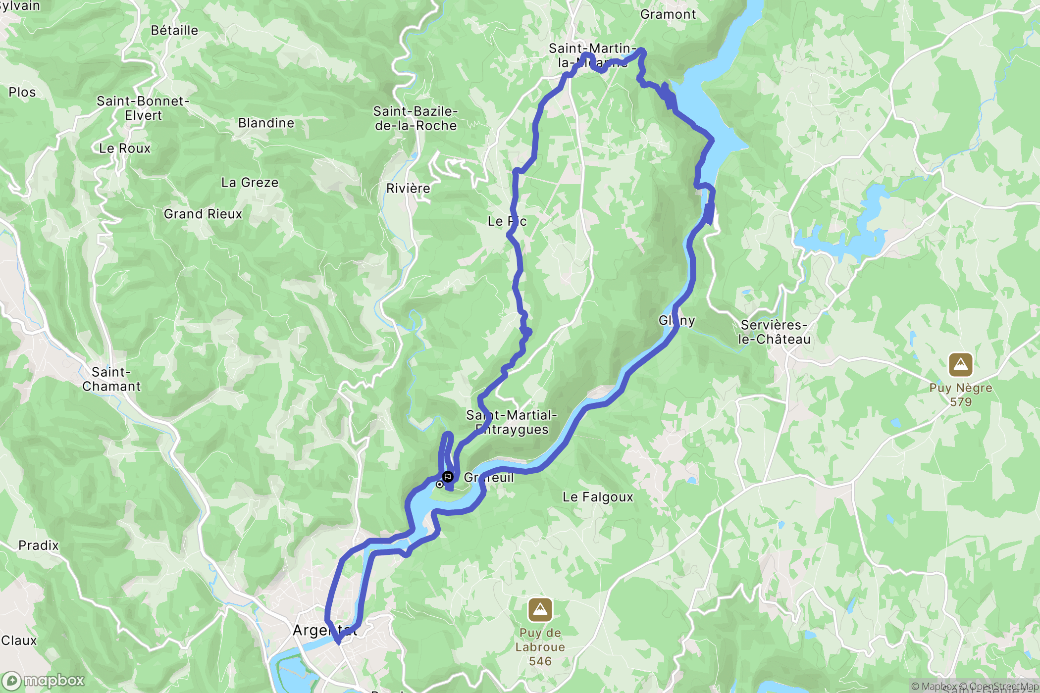 Saint-Martial-Entraygues : carte du parcours de randonnée - France