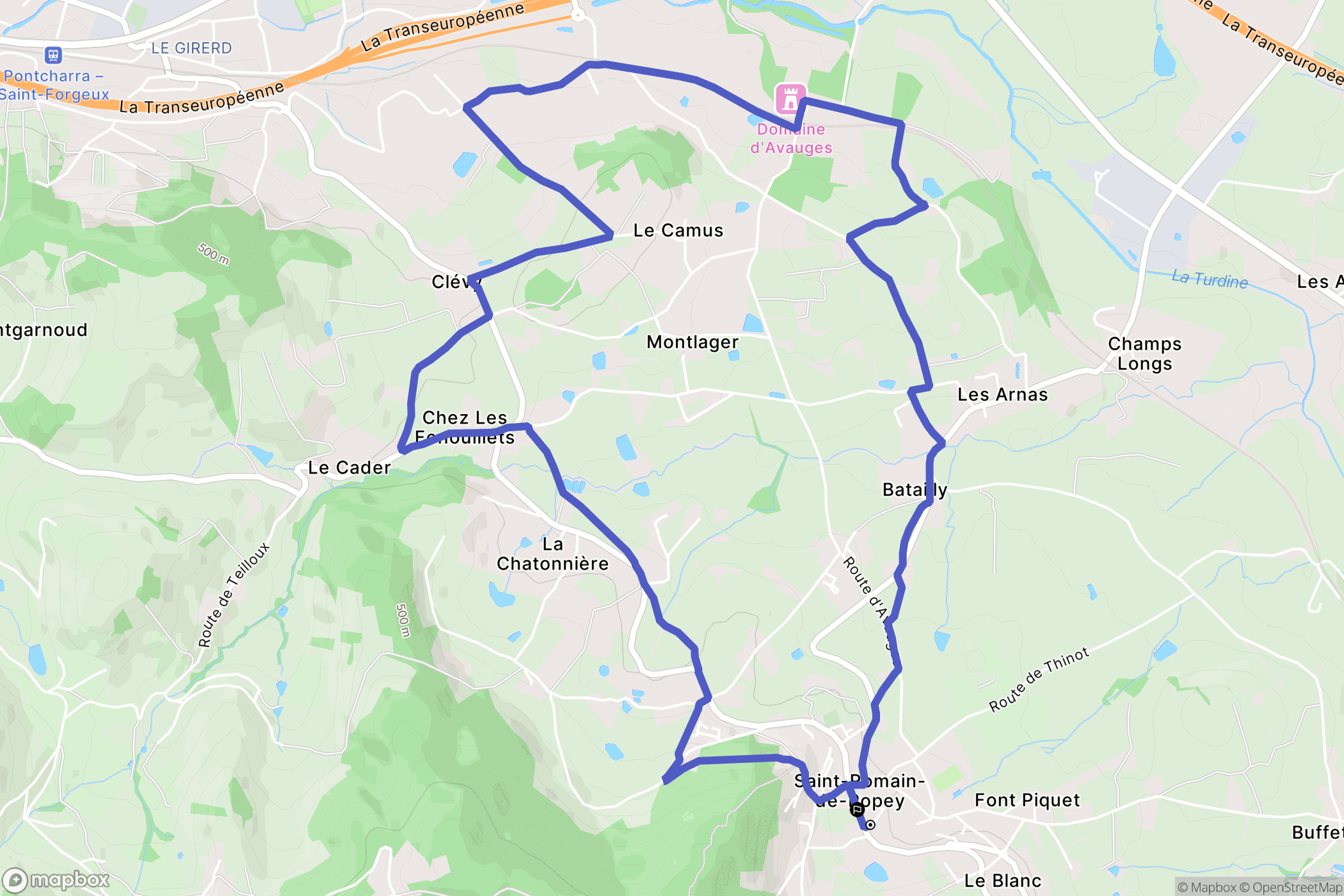 Saint-Romain-de-Popey : carte du parcours de randonnée - France