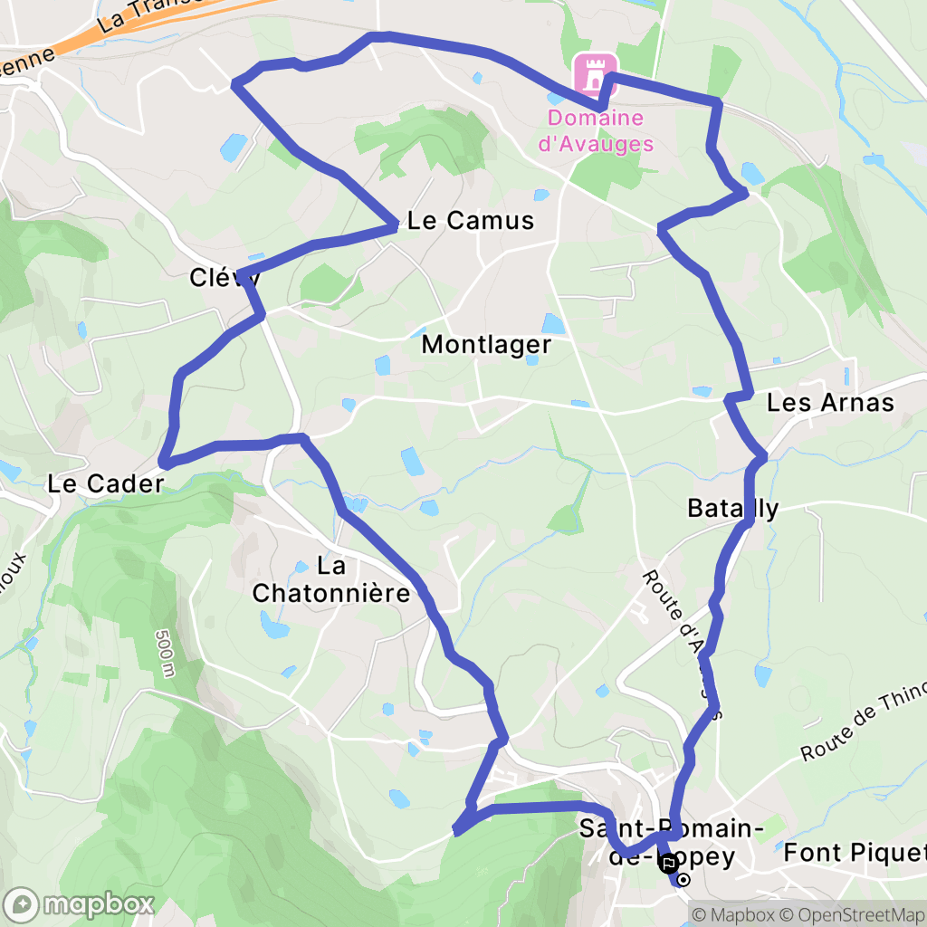 Saint-Romain-de-Popey : carte du parcours de randonnée - France