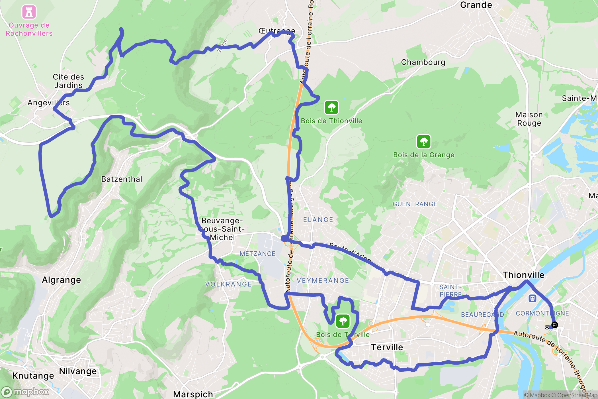 Yutz : carte du parcours de randonnée - France