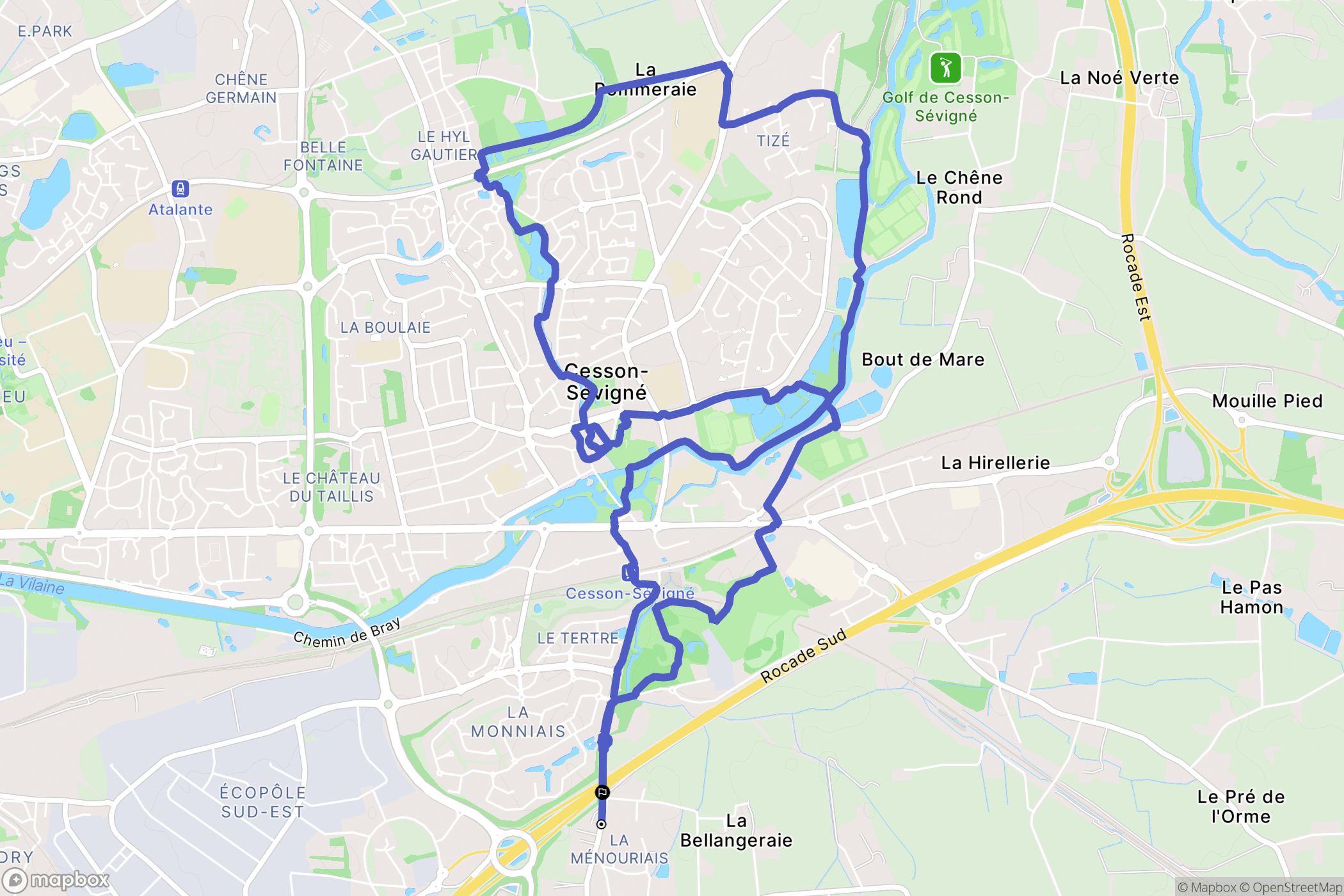 Cesson-Sévigné : carte du parcours de randonnée - France