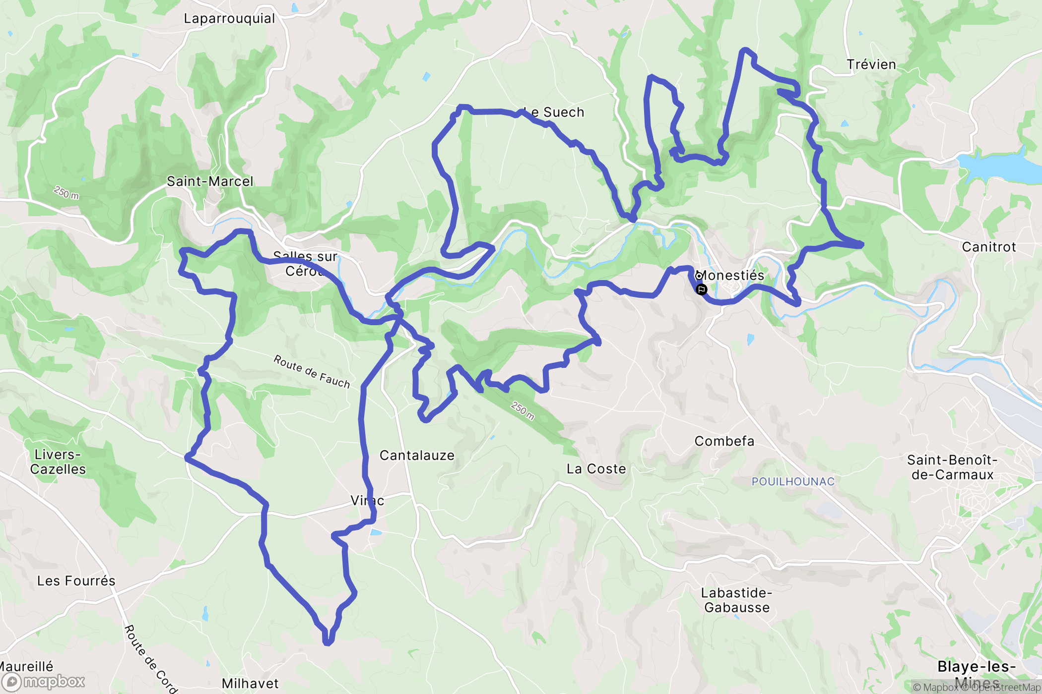 Monestiés : carte du parcours de randonnée - France