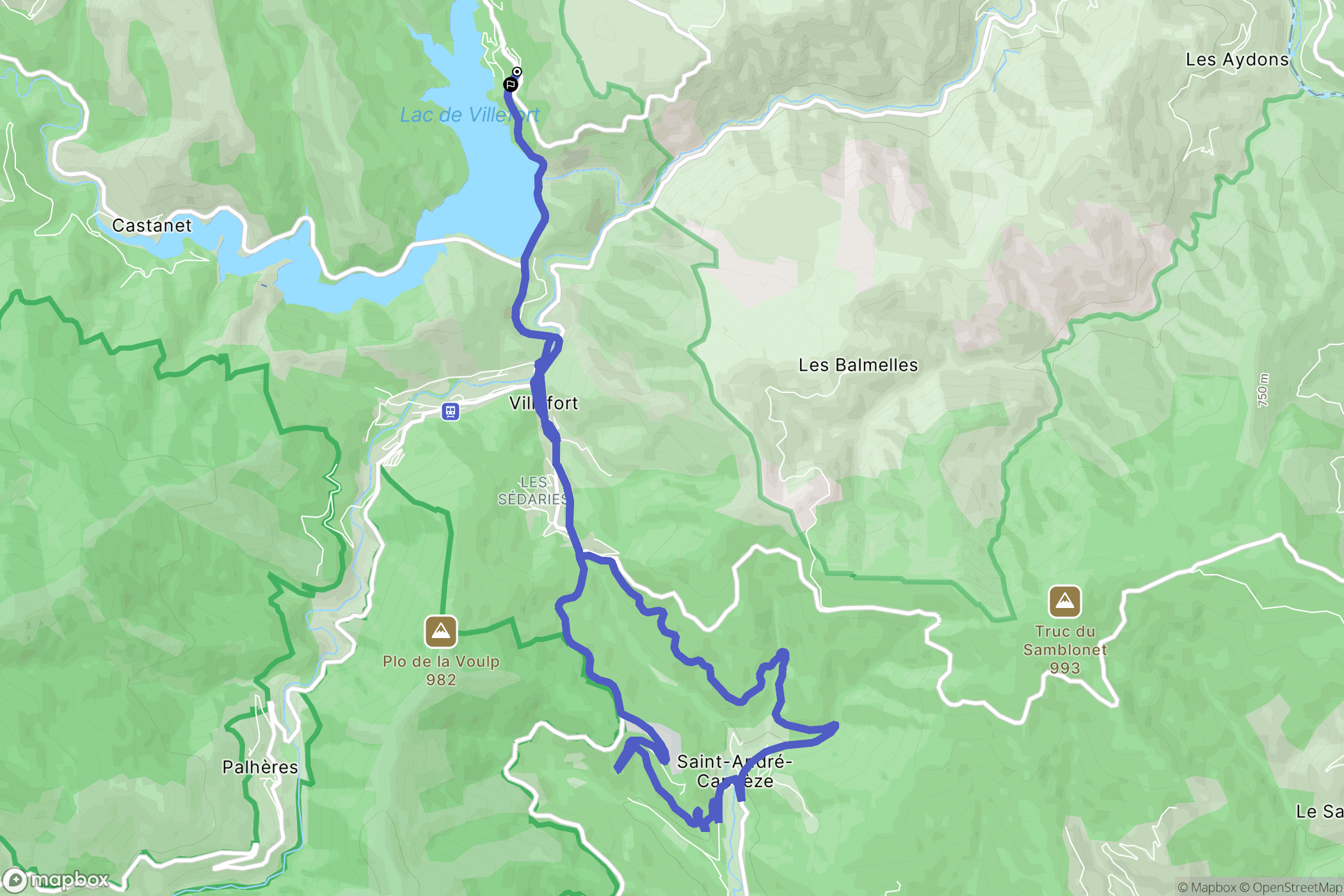 Pourcharesses : carte du parcours de randonnée - France