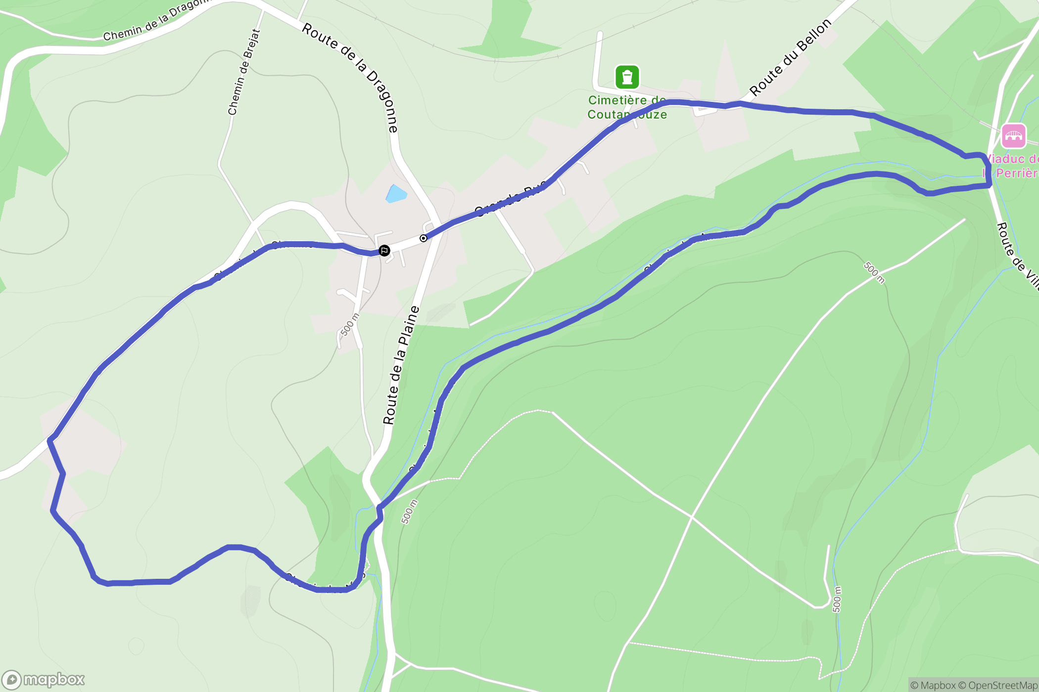 Coutansouze : carte du parcours de randonnée - France