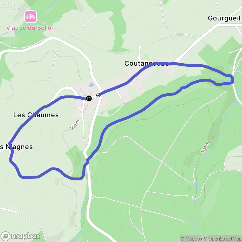 Coutansouze : carte du parcours de randonnée - France