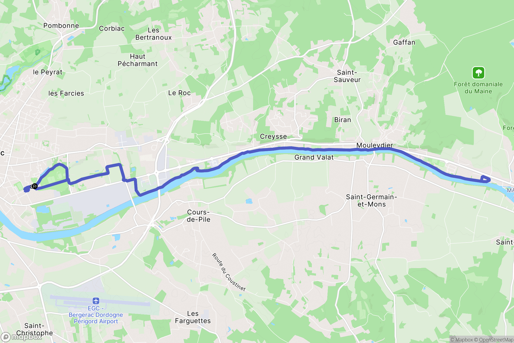 Bergerac : carte du parcours de randonnée - France