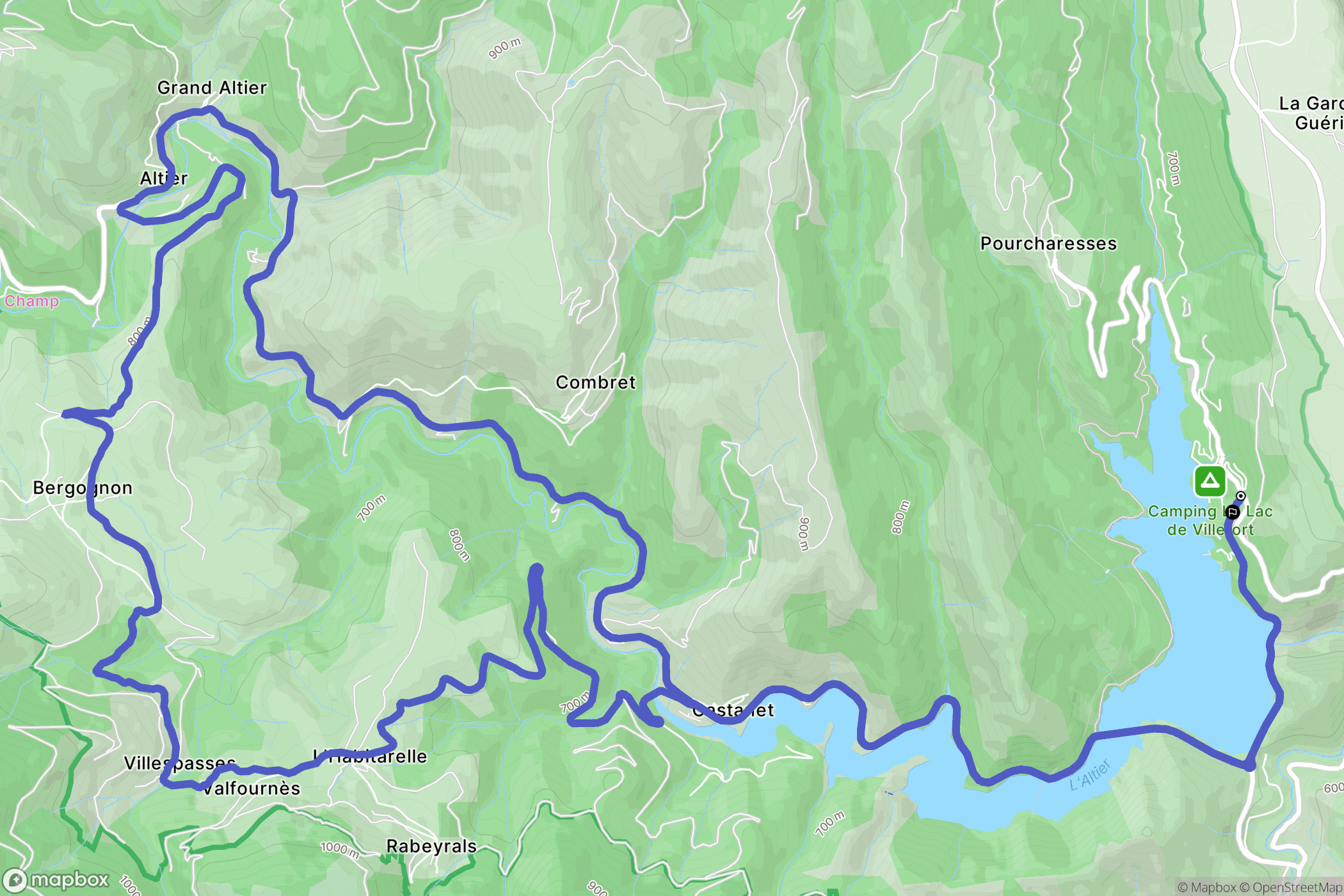 Pourcharesses : carte du parcours de randonnée - France