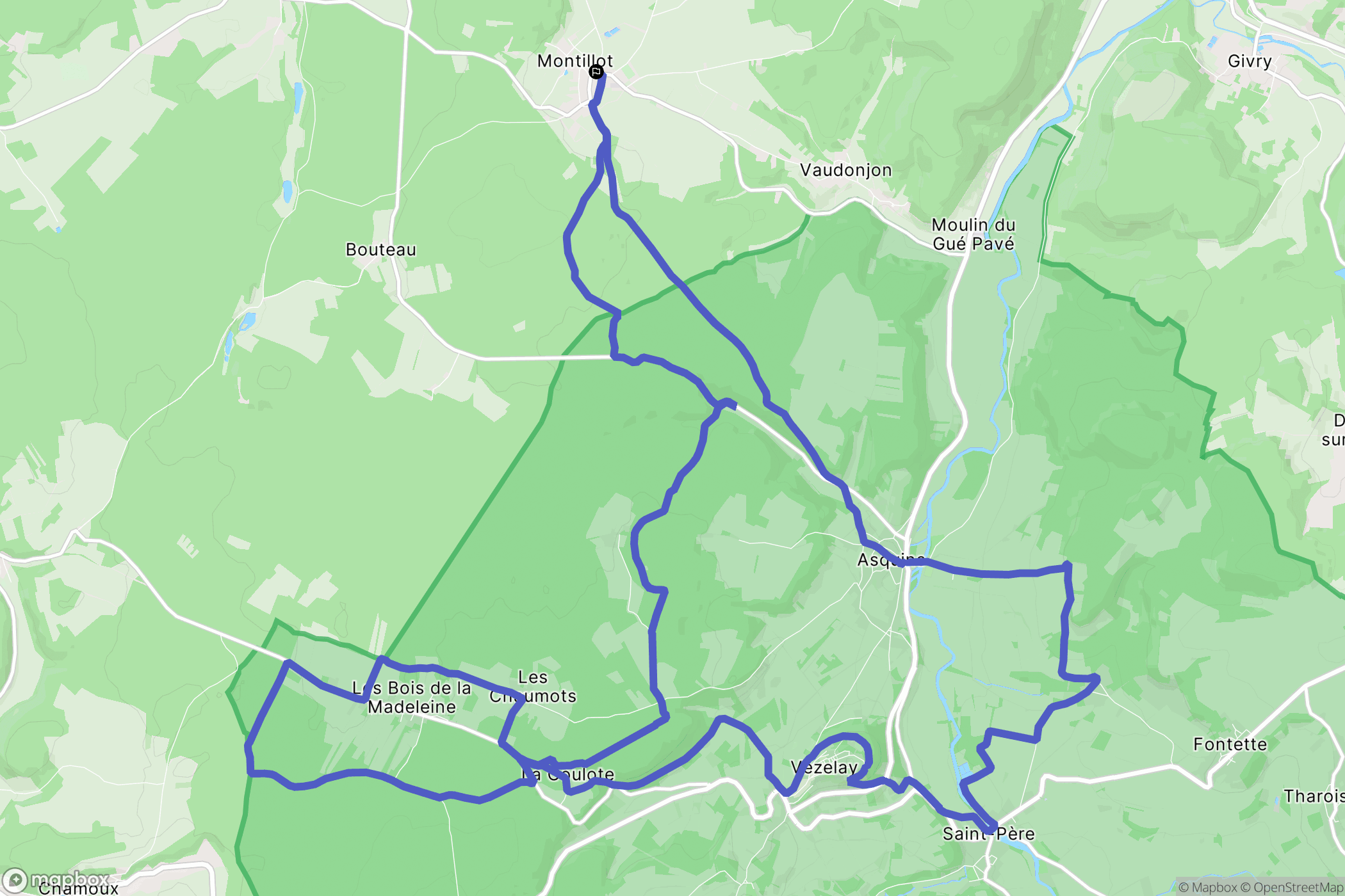 Montillot : carte du parcours de randonnée - France
