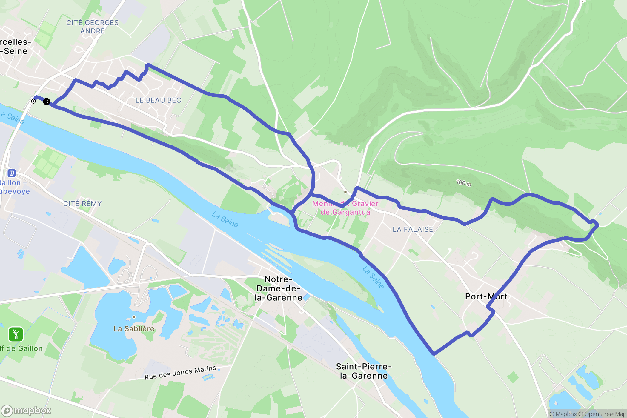 Courcelles-sur-Seine : carte du parcours de randonnée - France