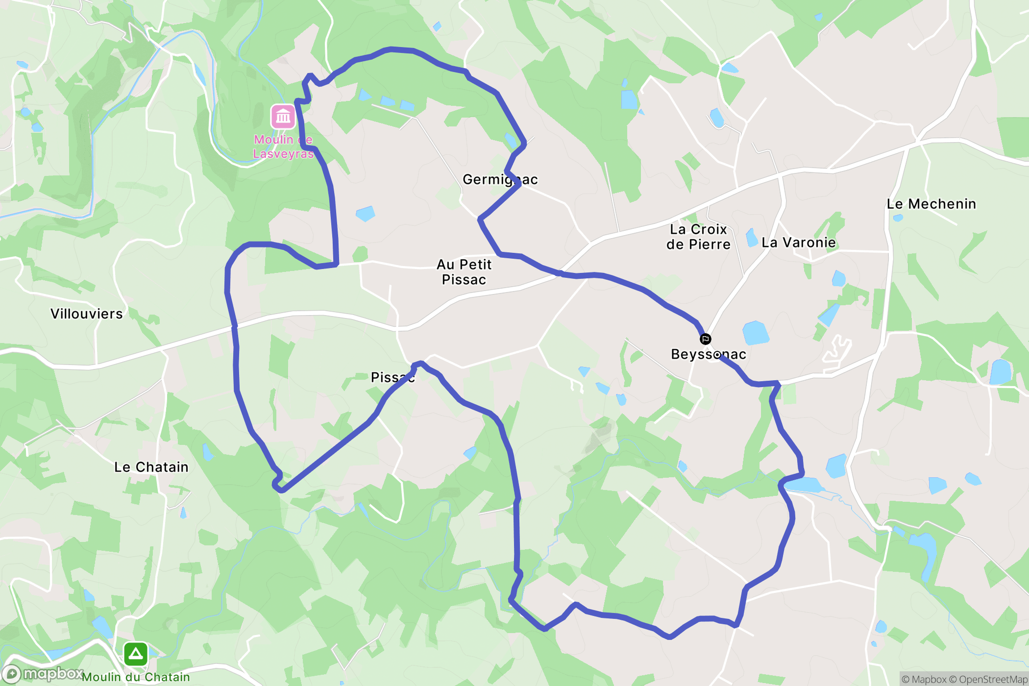 Beyssenac : carte du parcours de randonnée - France