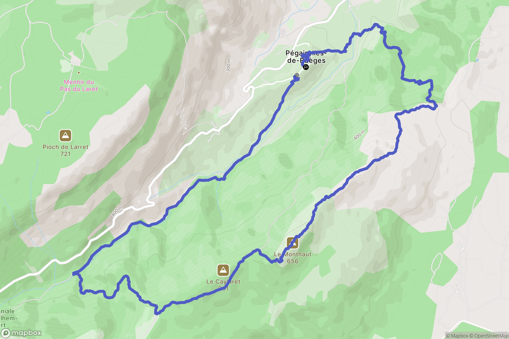 Pégairolles-de-Buèges : carte du parcours de randonnée - France