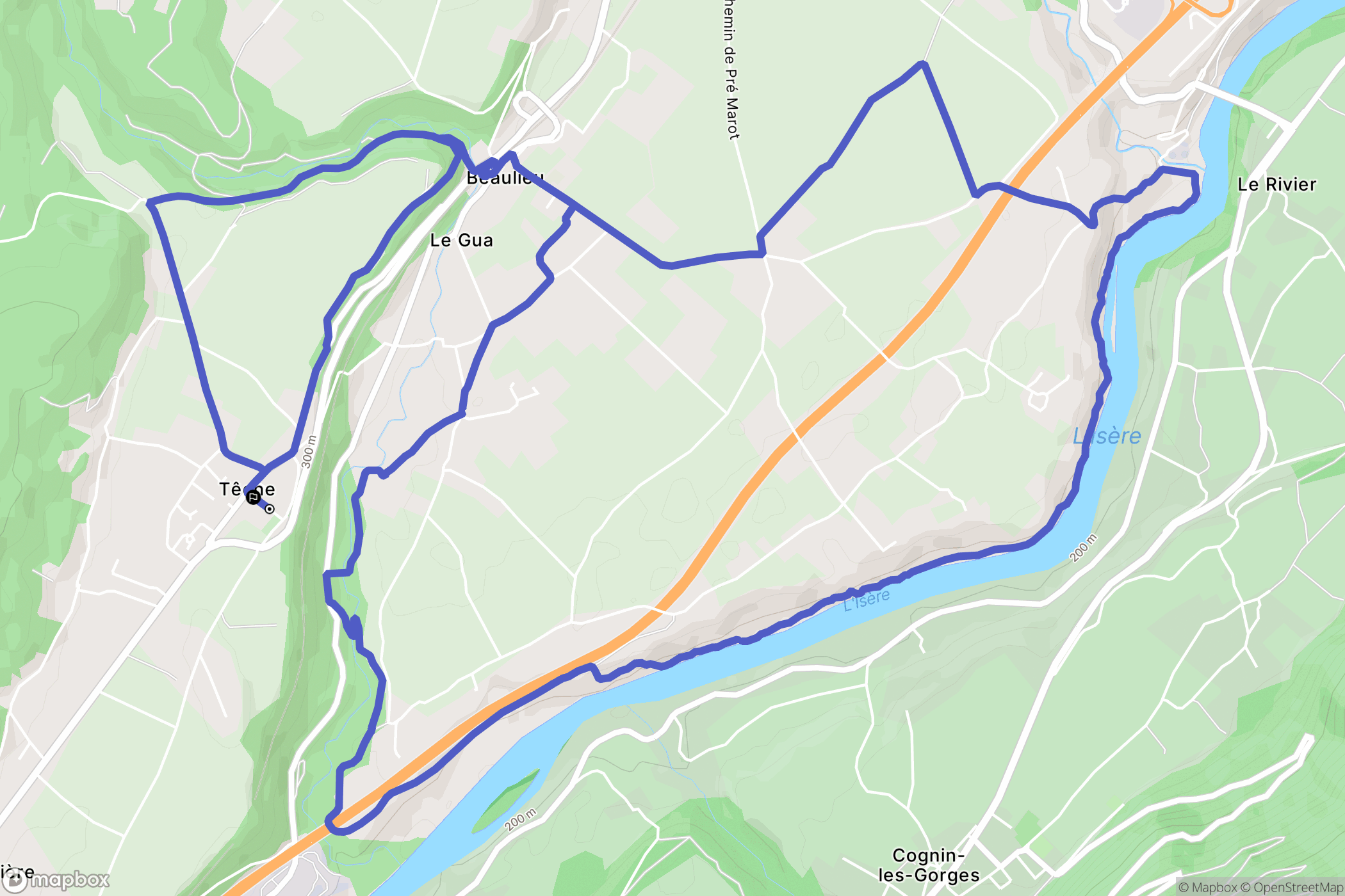 Têche : carte du parcours de randonnée - France