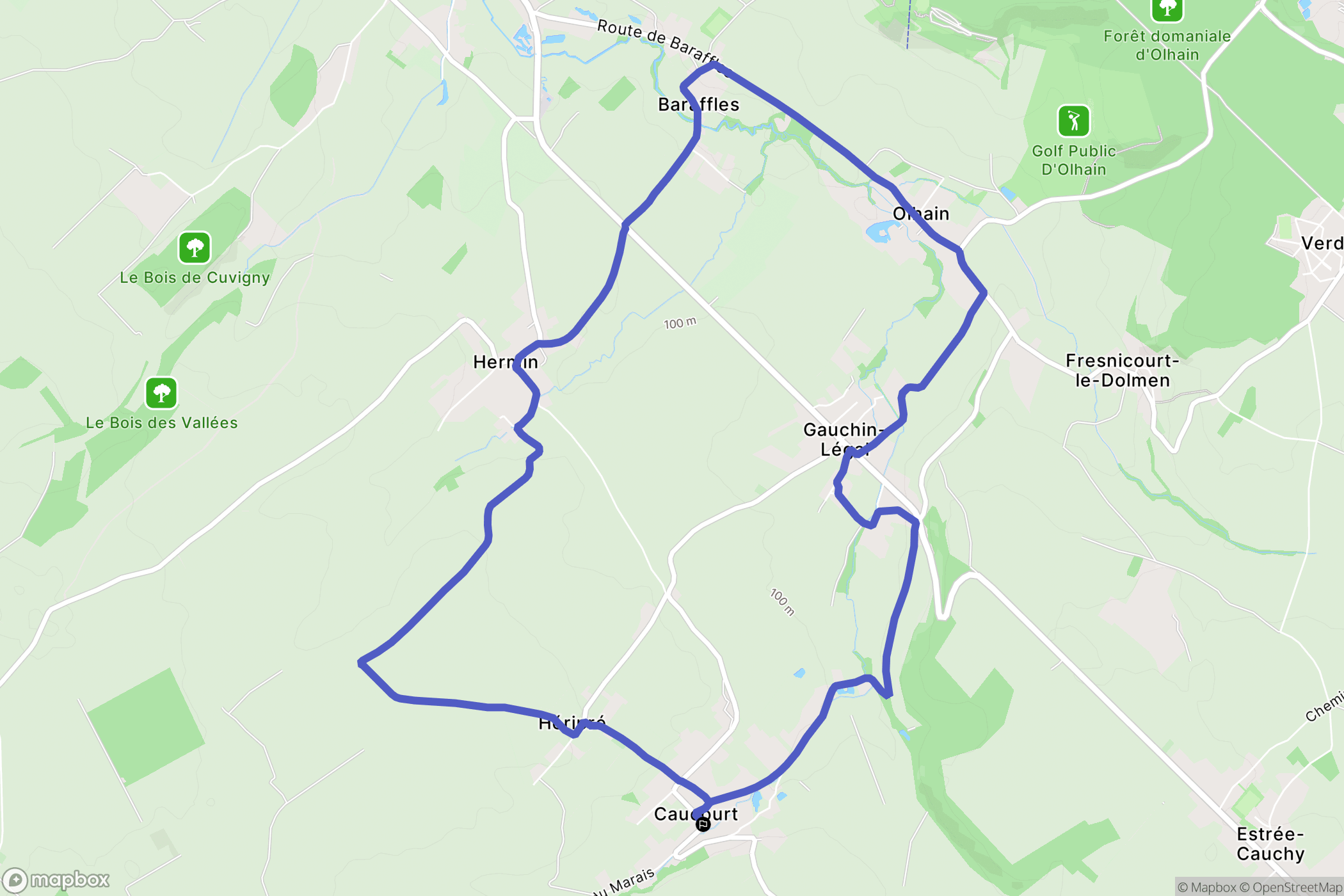 Caucourt : carte du parcours de randonnée - France