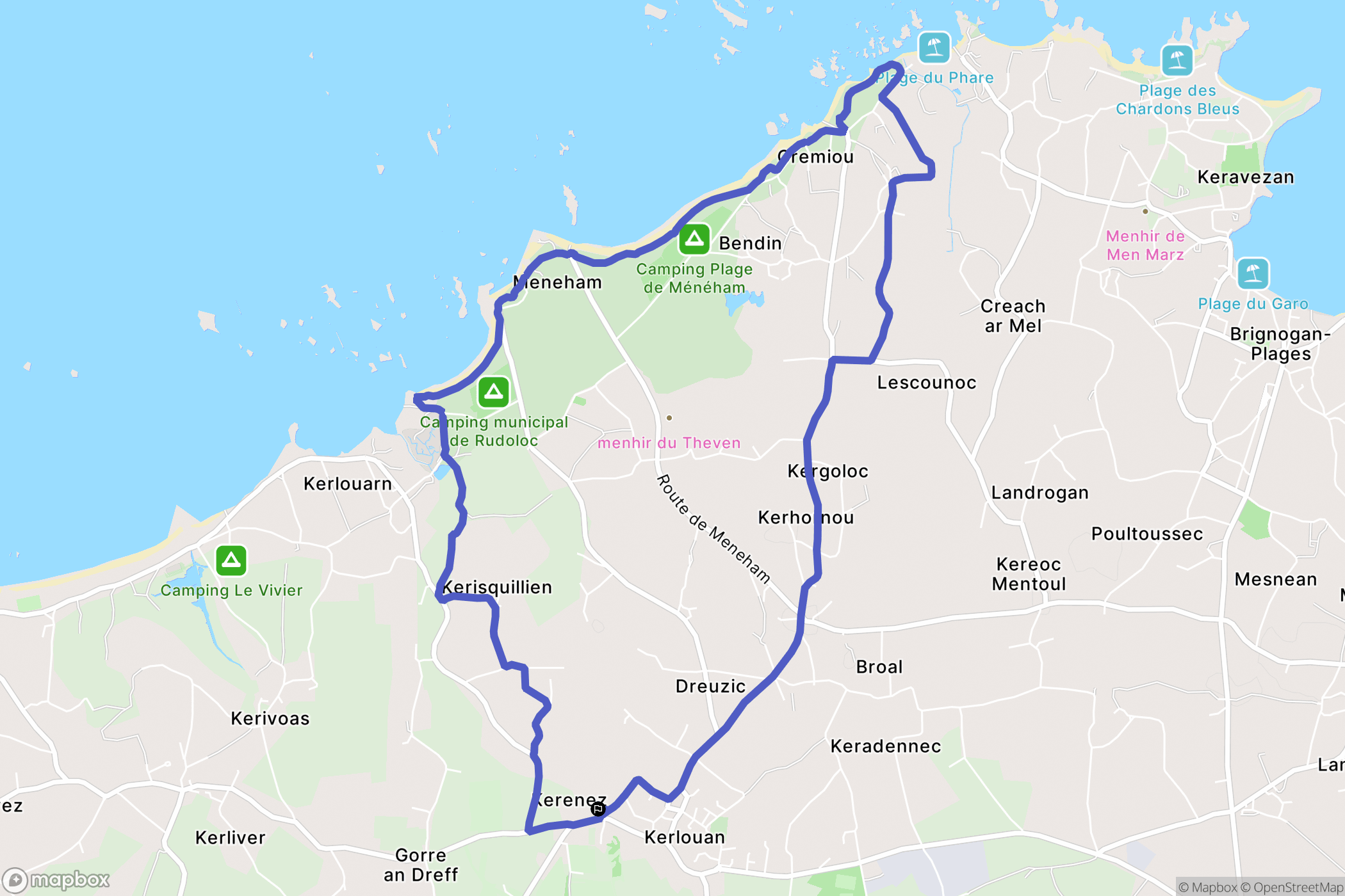 Kerlouan : carte du parcours de randonnée - France