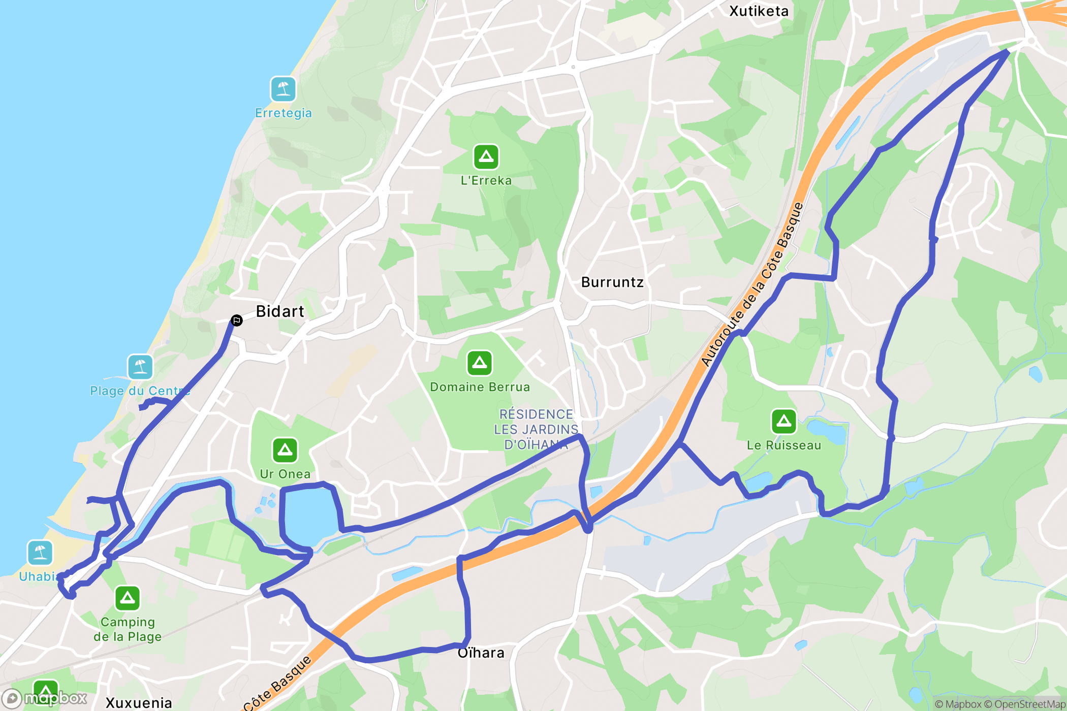 Bidart : carte du parcours de randonnée - France
