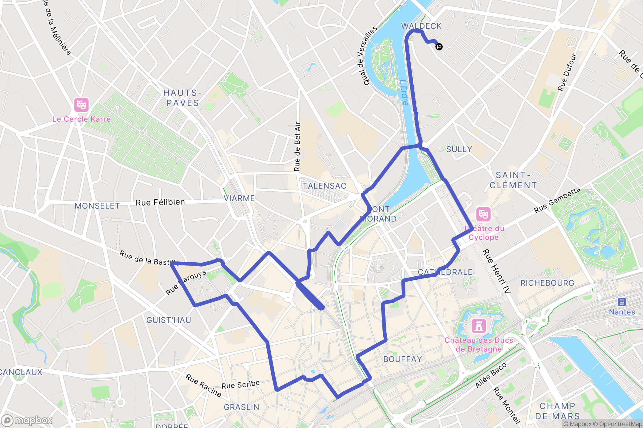 Nantes : carte du parcours de randonnée - France