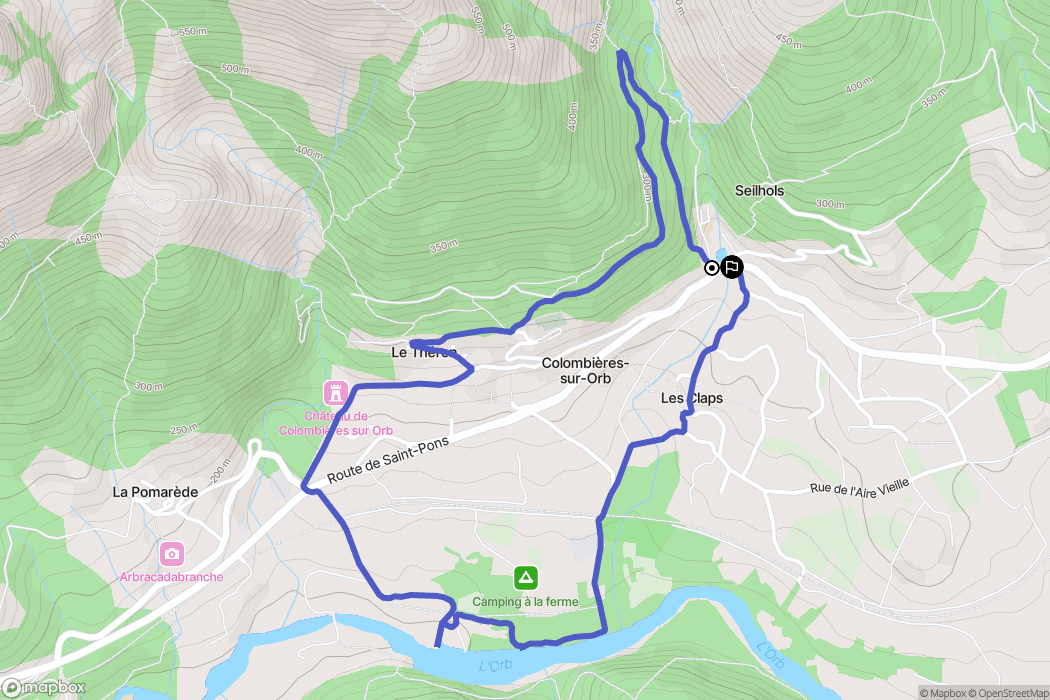 Colombières-sur-Orb: routekaart voor buitenactiviteiten - France