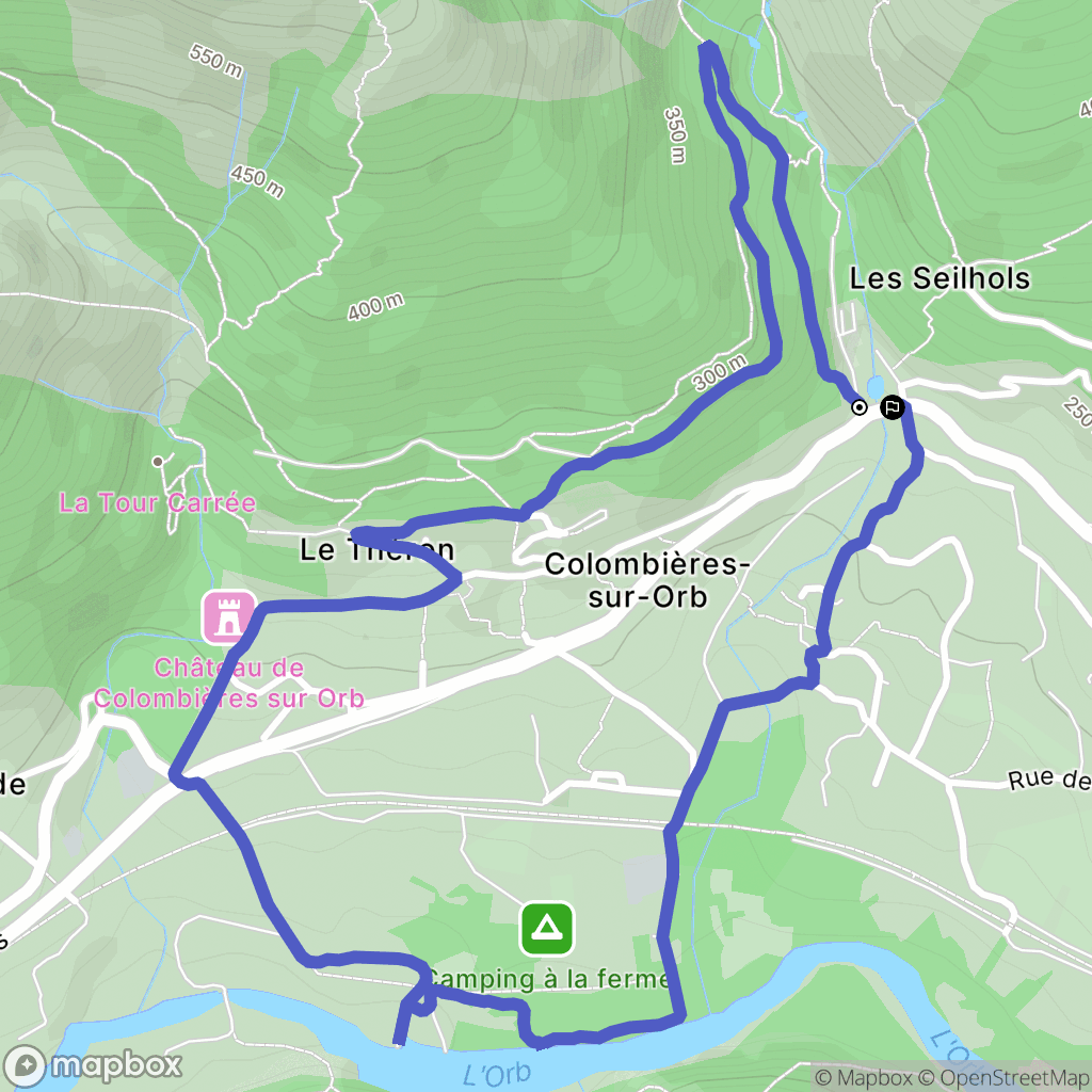 Colombières-sur-Orb: routekaart voor buitenactiviteiten - France