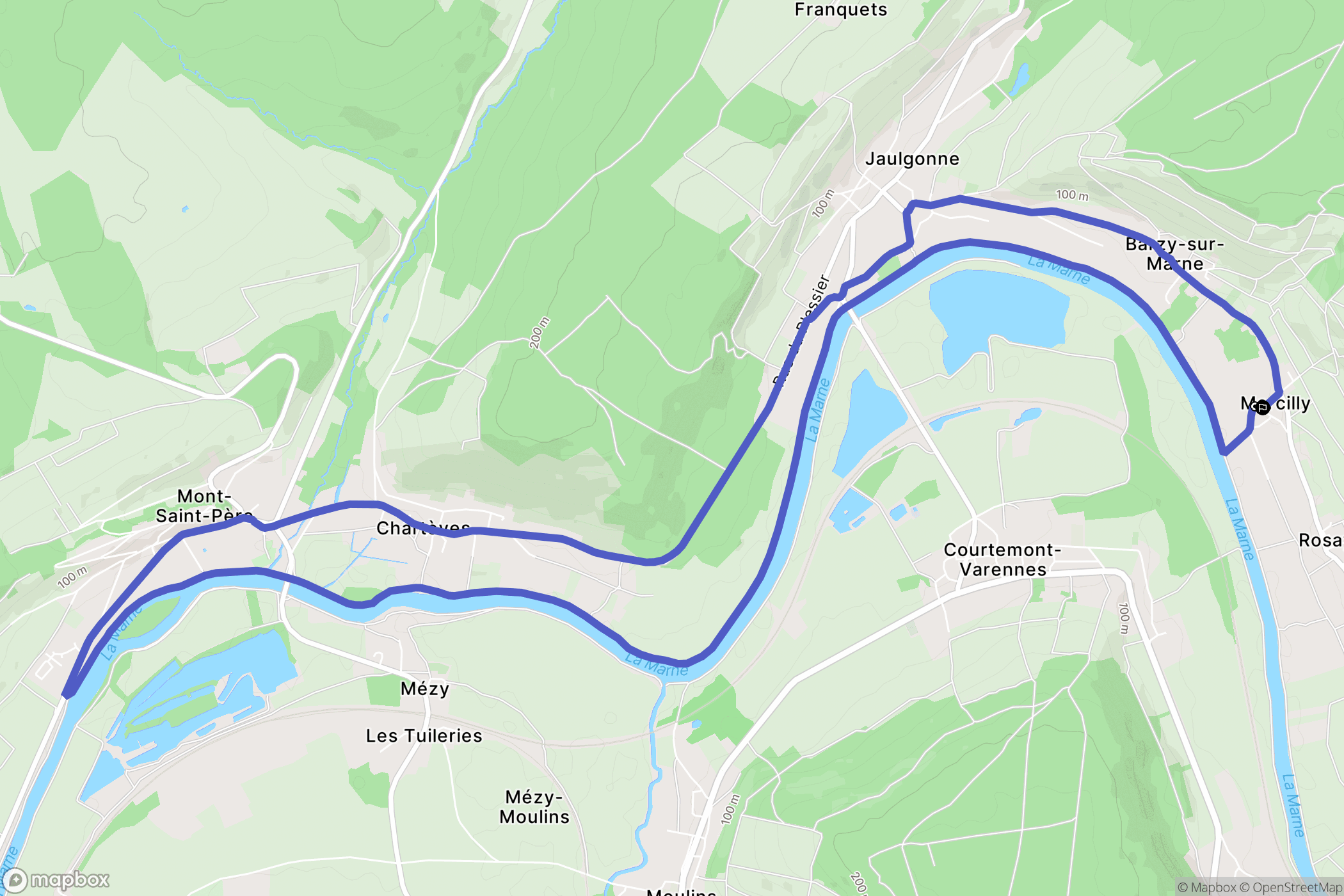 Barzy-sur-Marne : carte du parcours de randonnée - France