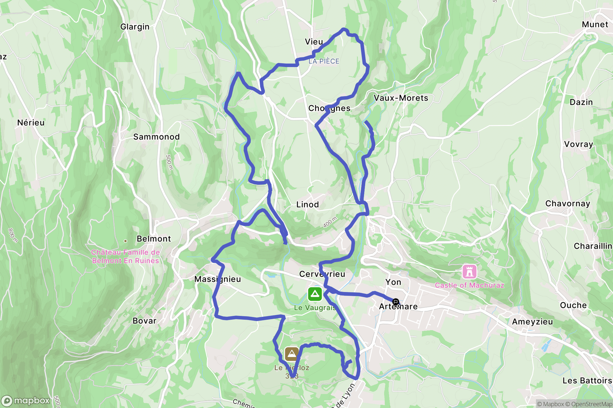 Artemare : carte du parcours de randonnée - France
