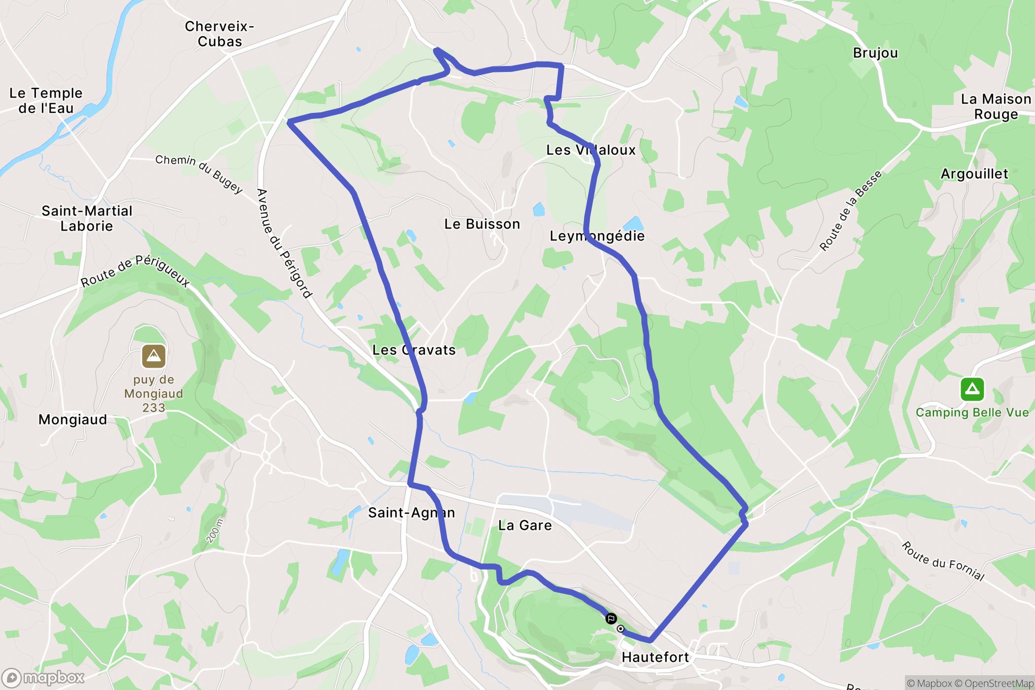 Hautefort : carte du parcours de randonnée - France