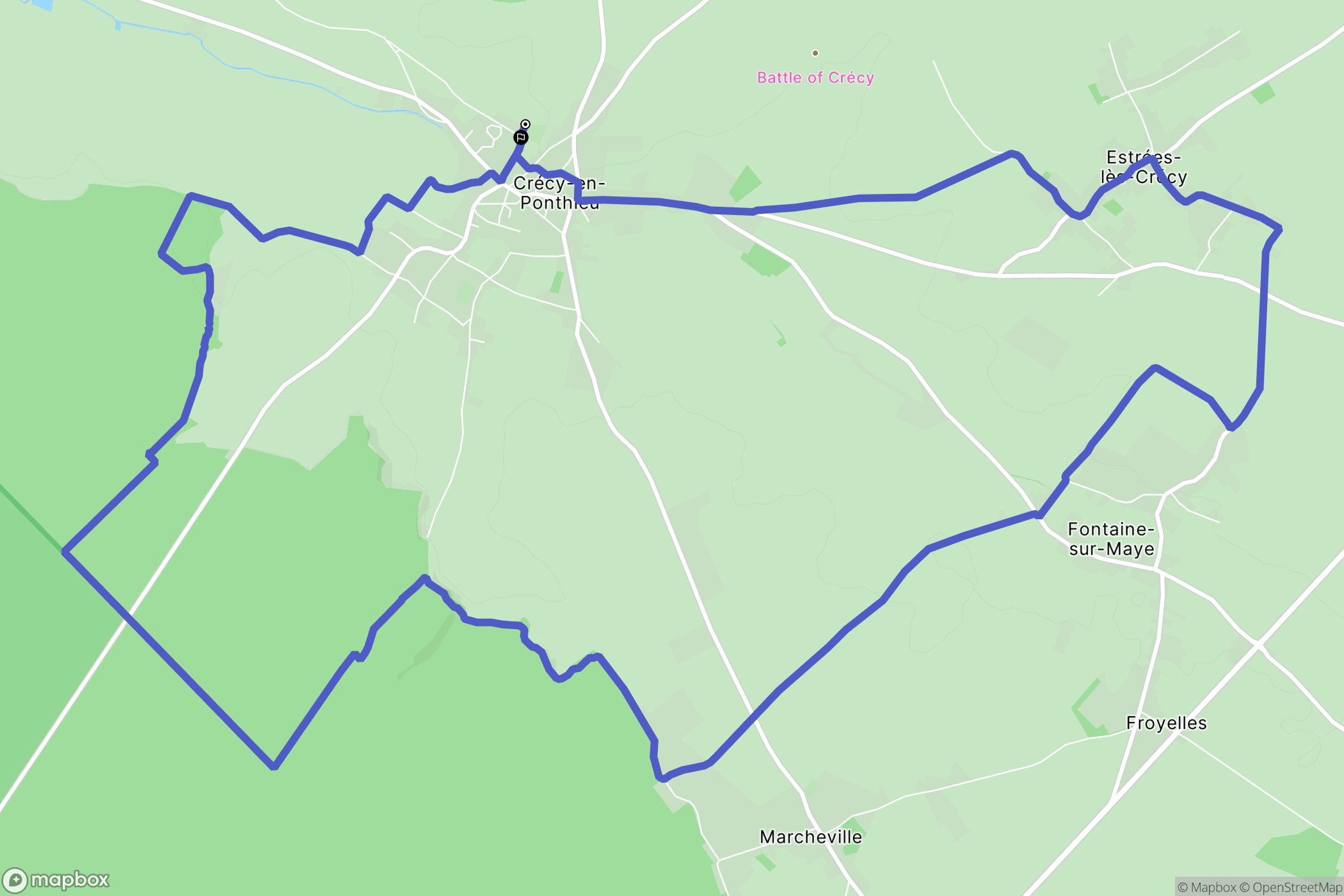 Crécy-en-Ponthieu : carte du parcours de randonnée - France