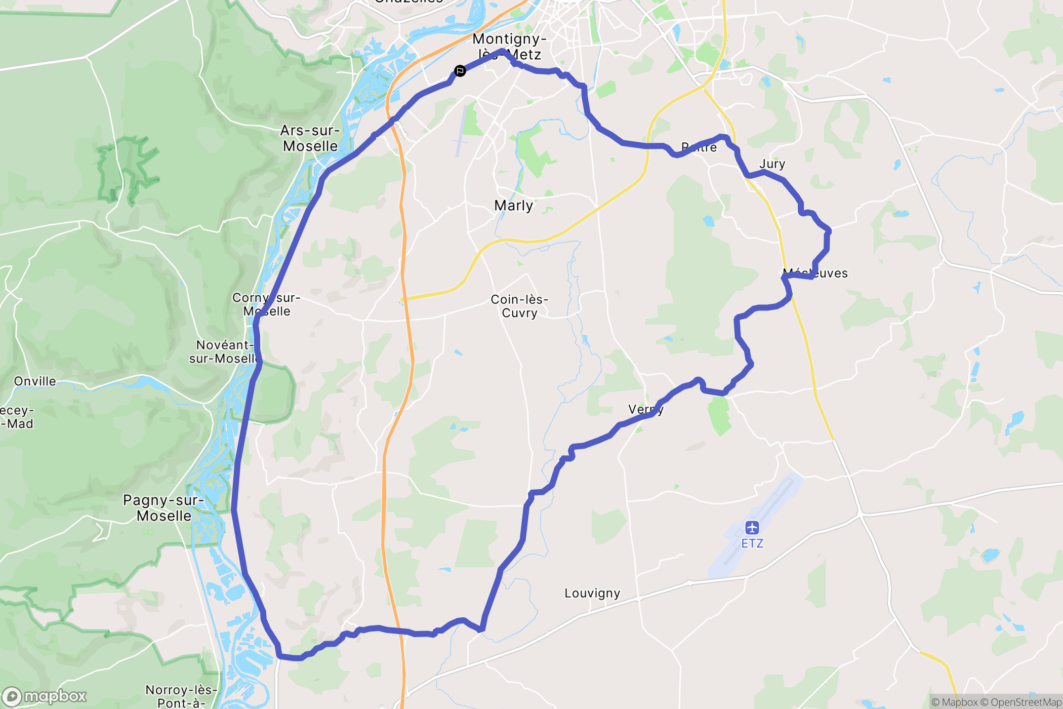 Moulins-lès-Metz : carte du parcours de randonnée - France