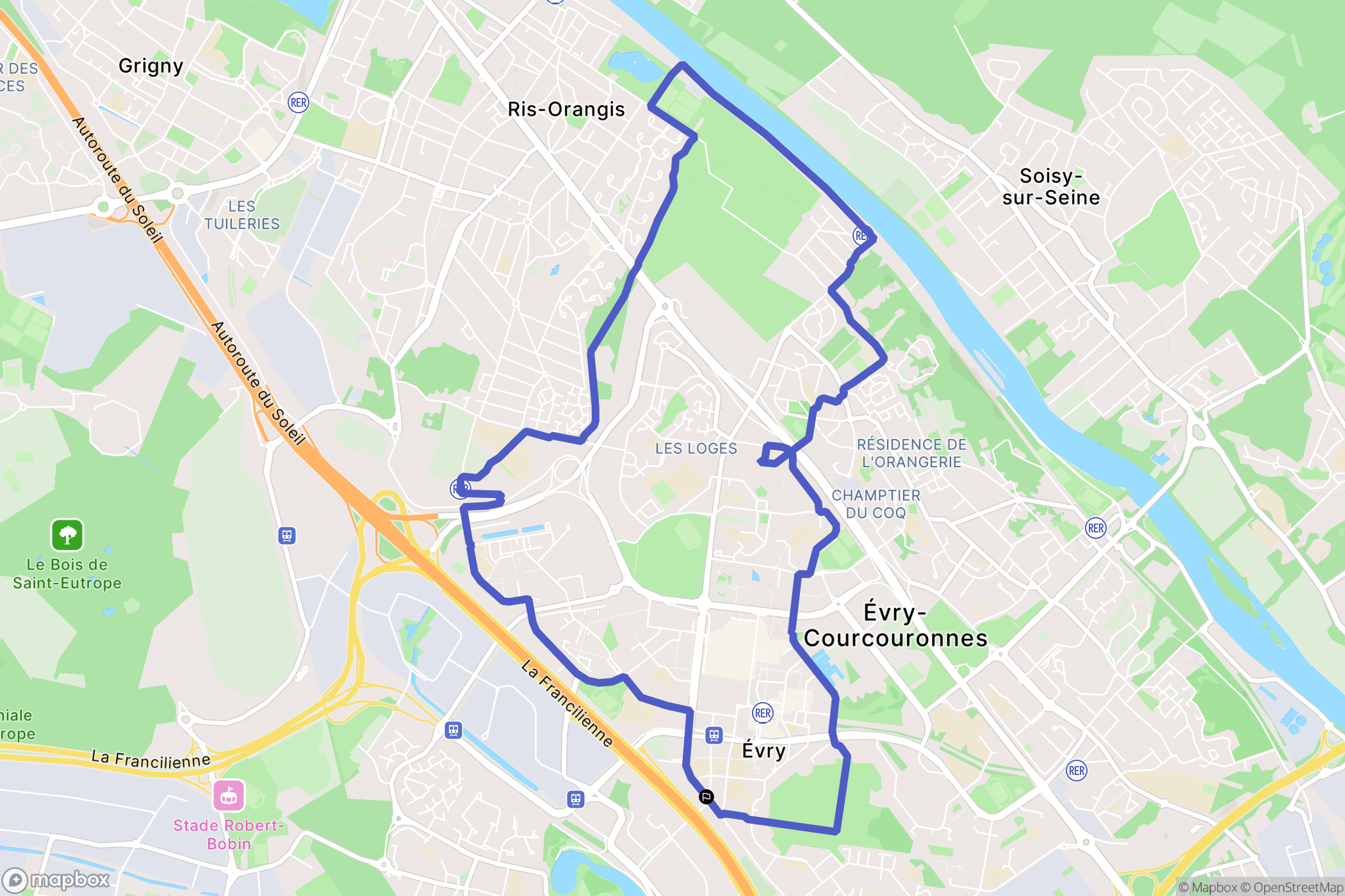 Évry-Courcouronnes : carte du parcours de randonnée - France