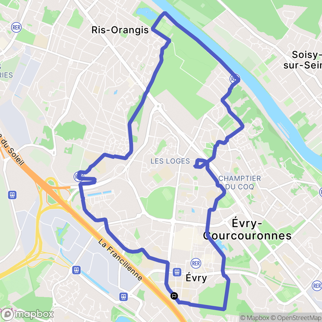 Évry-Courcouronnes : carte du parcours de randonnée - France