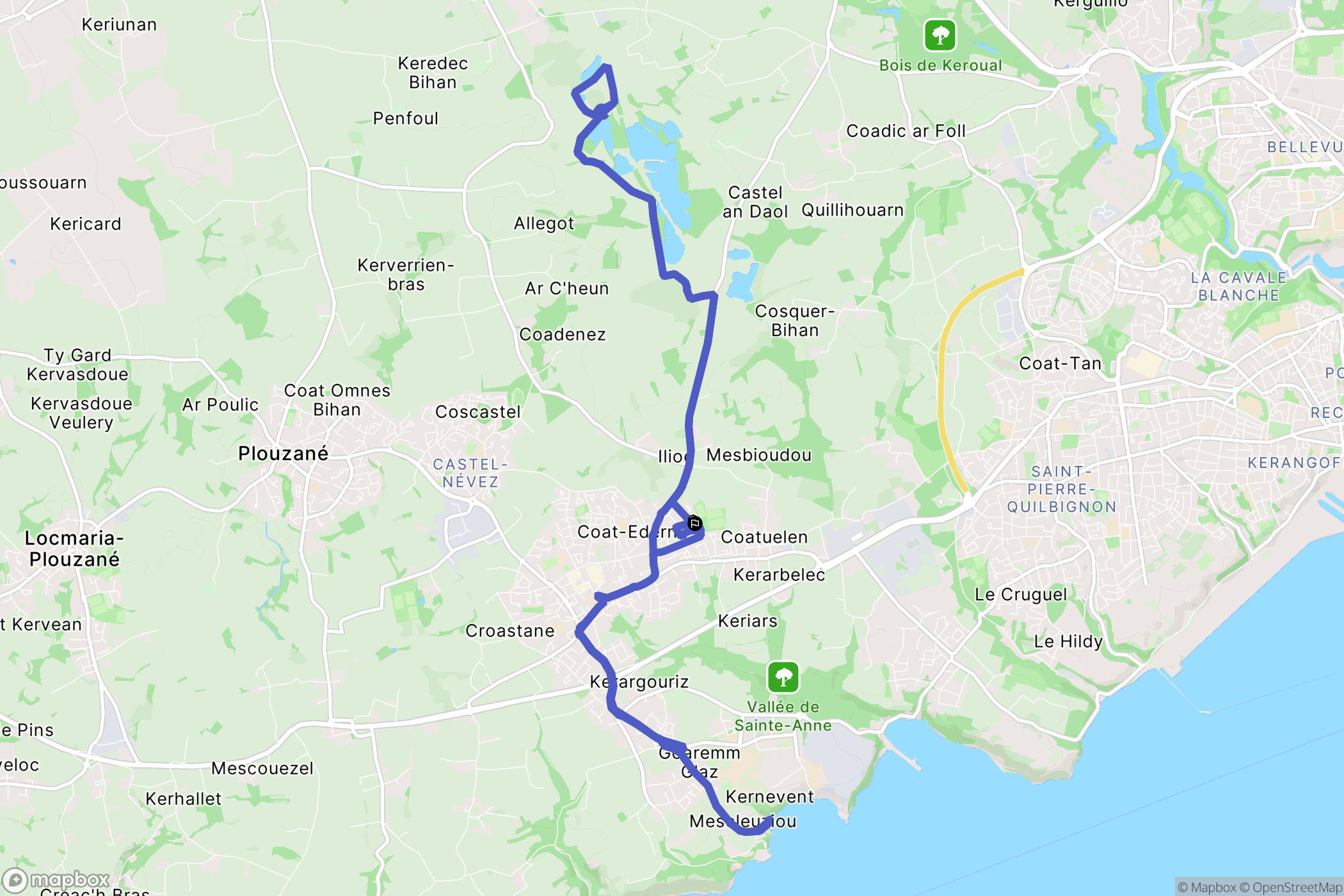 Plouzané : carte du parcours de randonnée - France