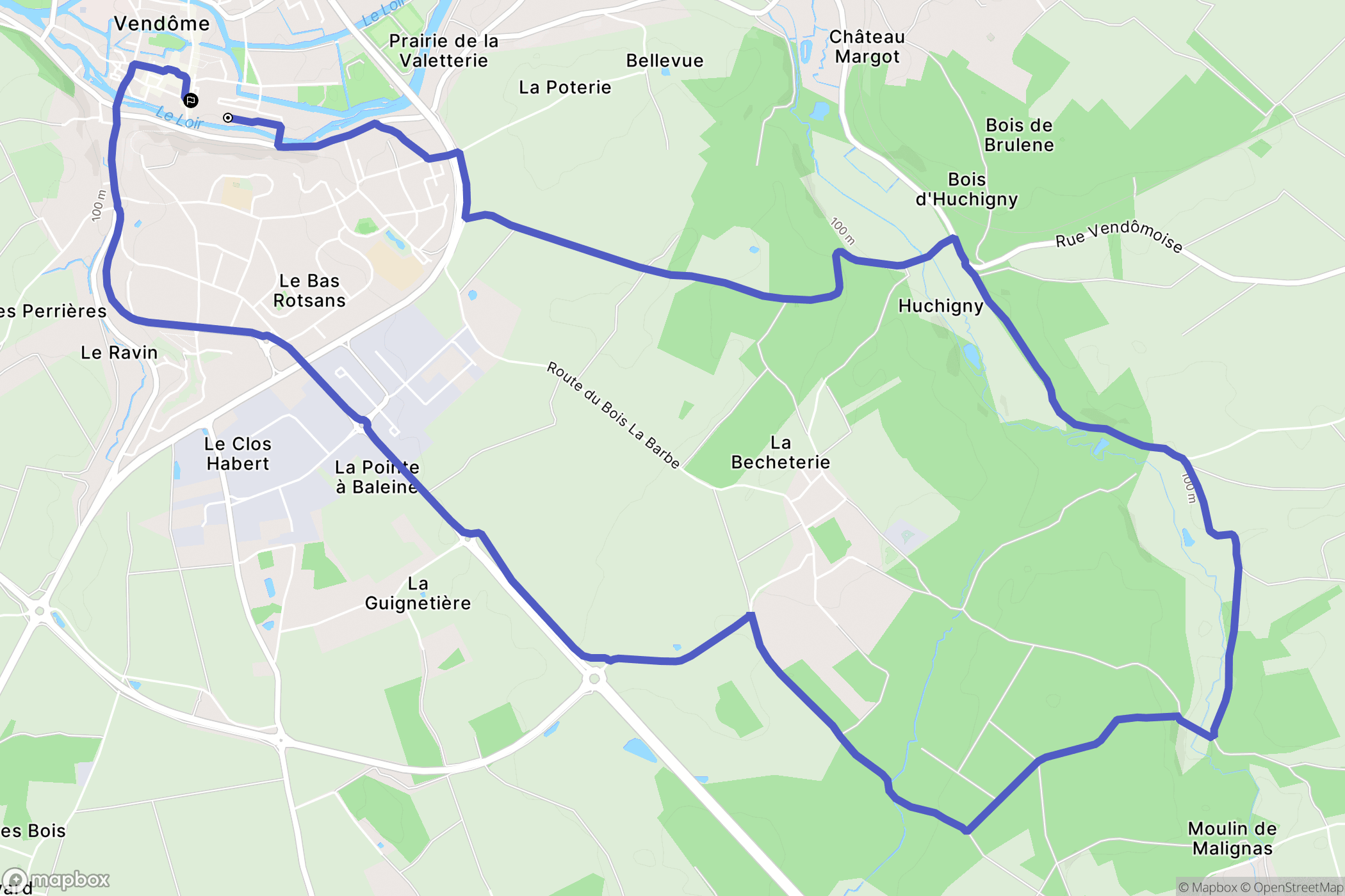 Vendôme : carte du parcours de randonnée - France