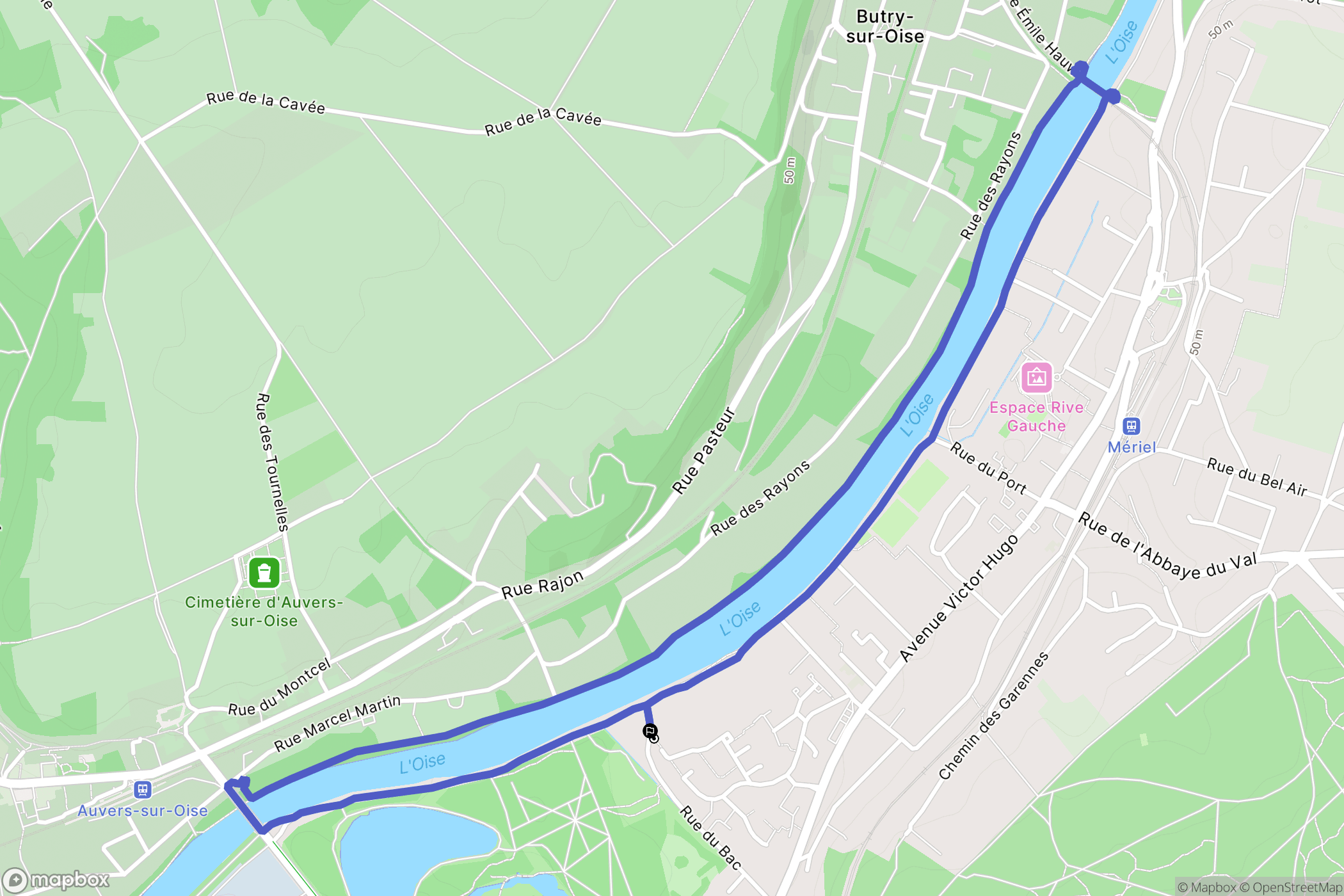 Mériel : carte du parcours de randonnée - France