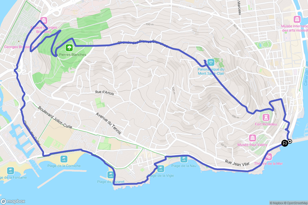 Sète : carte du parcours de randonnée - France