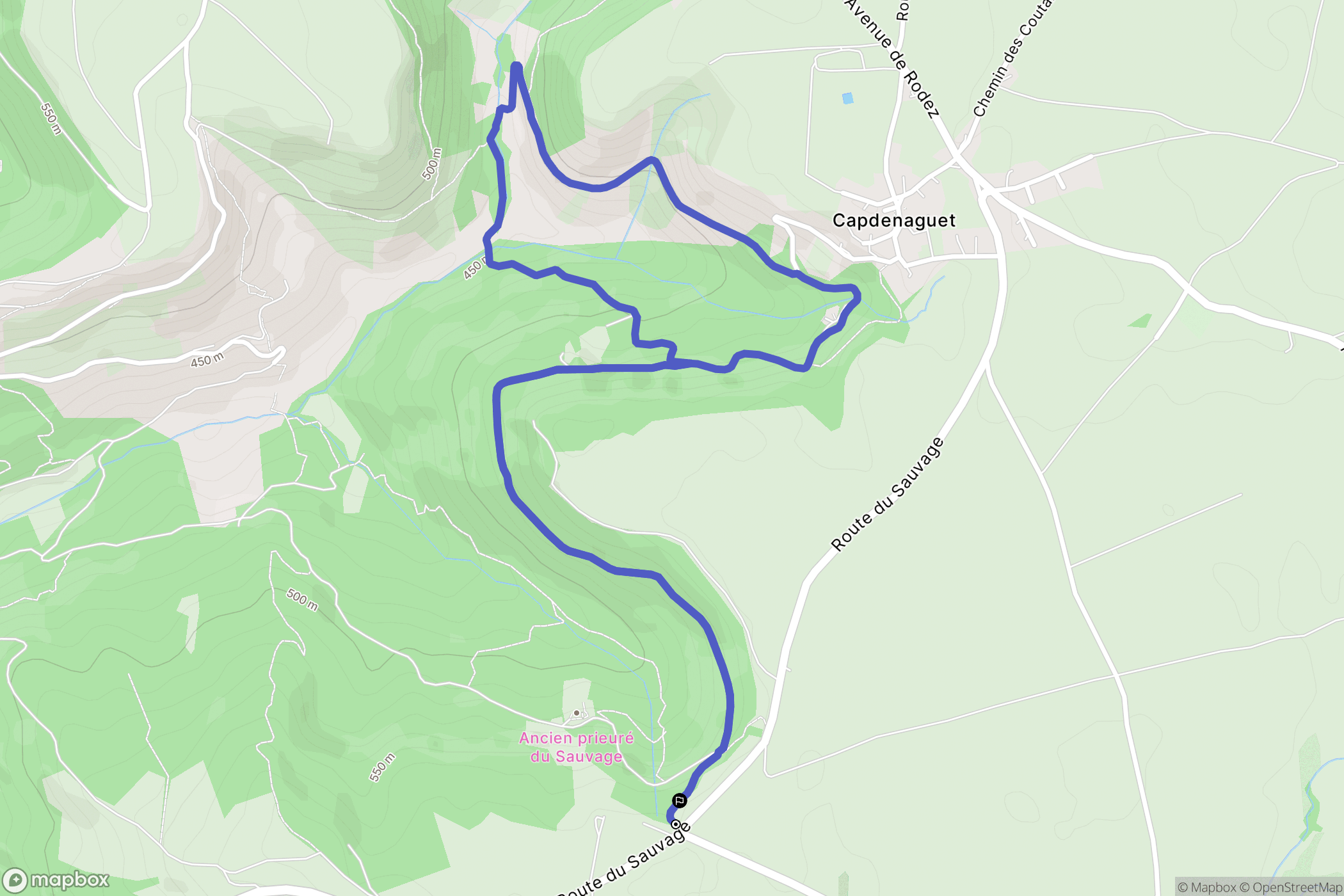 Druelle Balsac : carte du parcours de randonnée - France