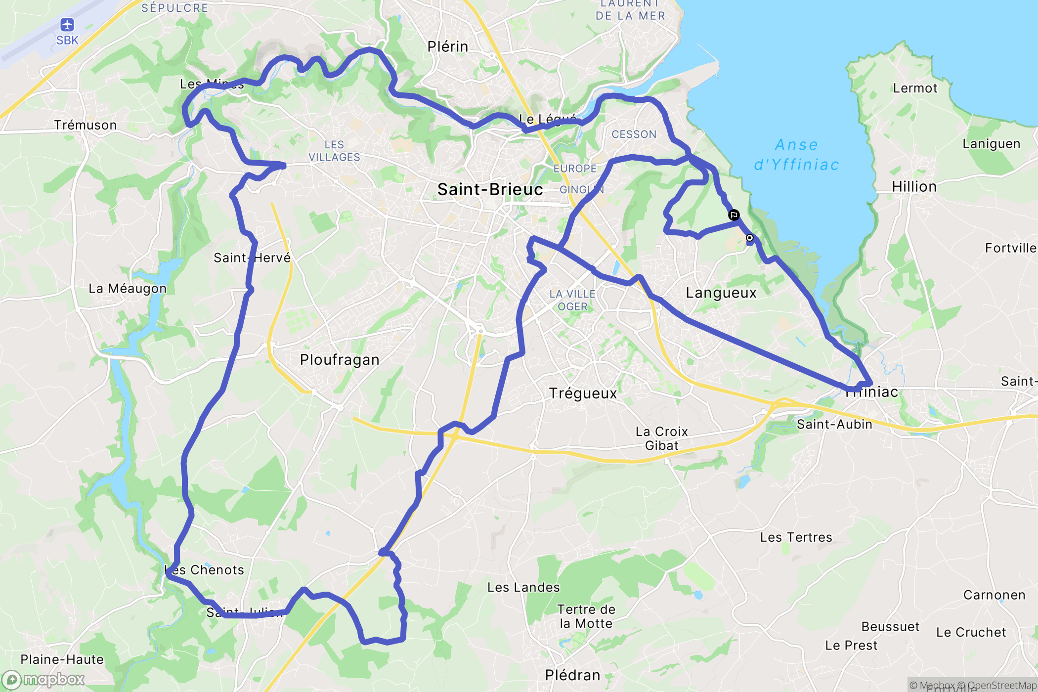 Langueux : carte du parcours de randonnée - France