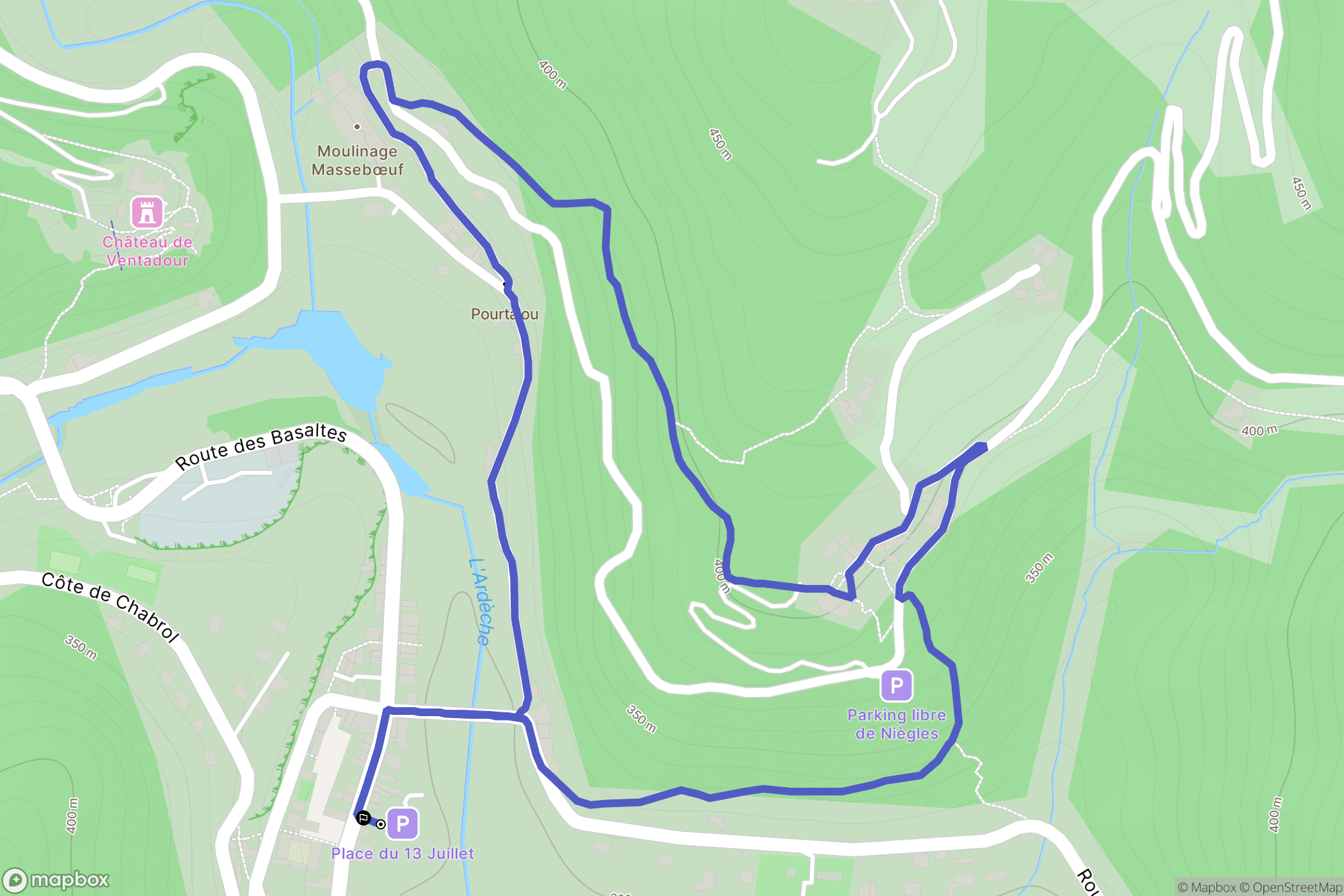 Pont-de-Labeaume : carte du parcours de randonnée - France