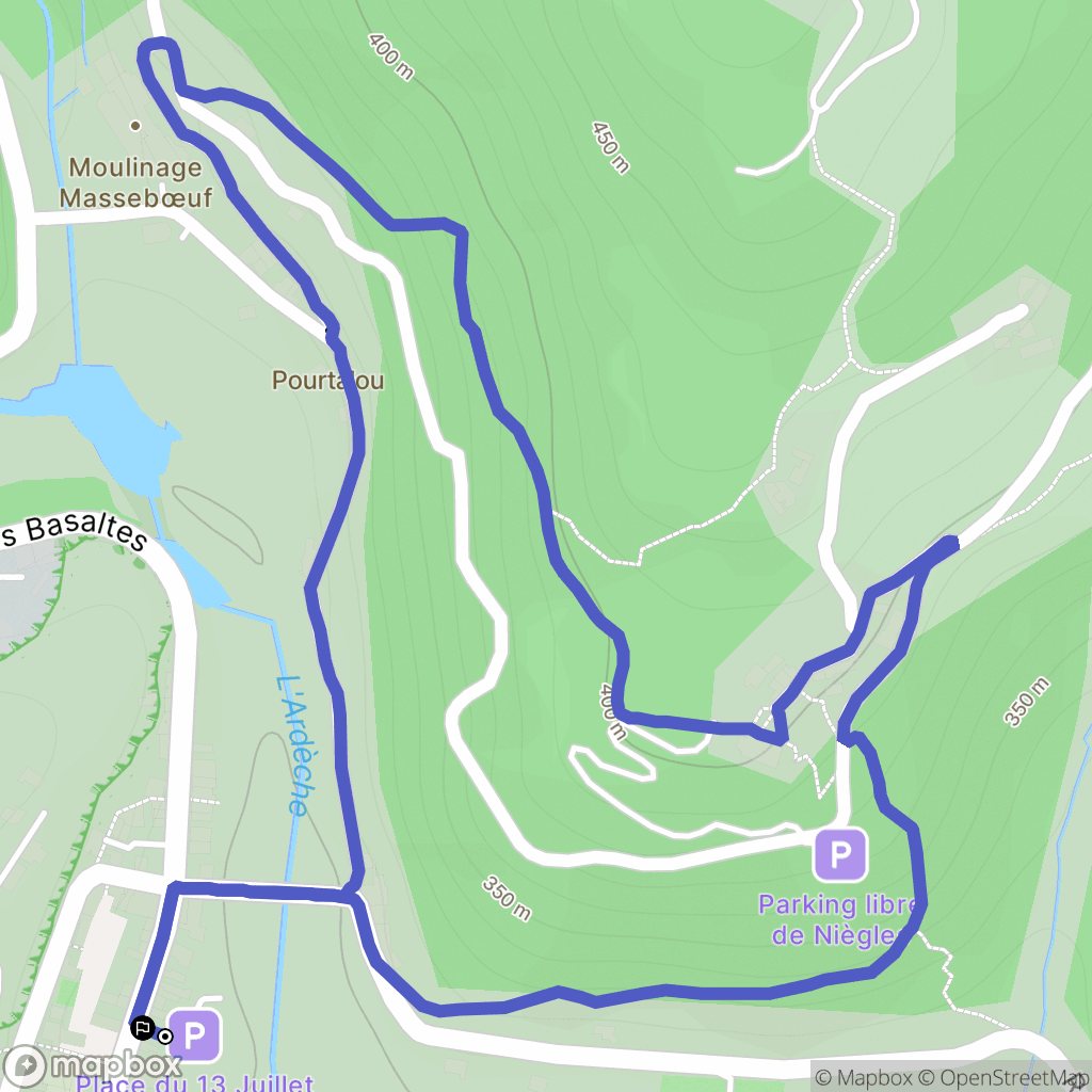 Pont-de-Labeaume : carte du parcours de randonnée - France