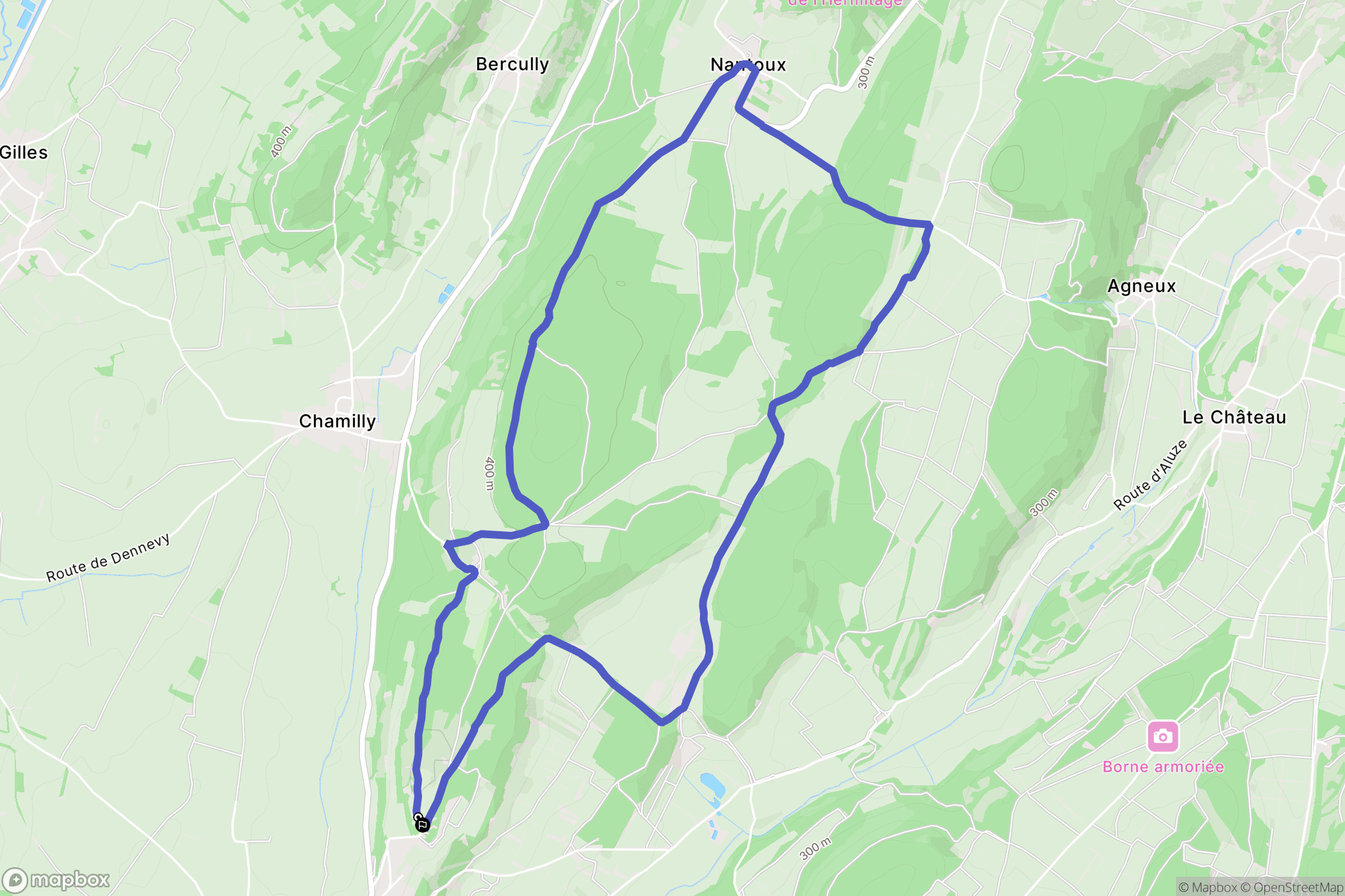 Aluze : carte du parcours de randonnée - France